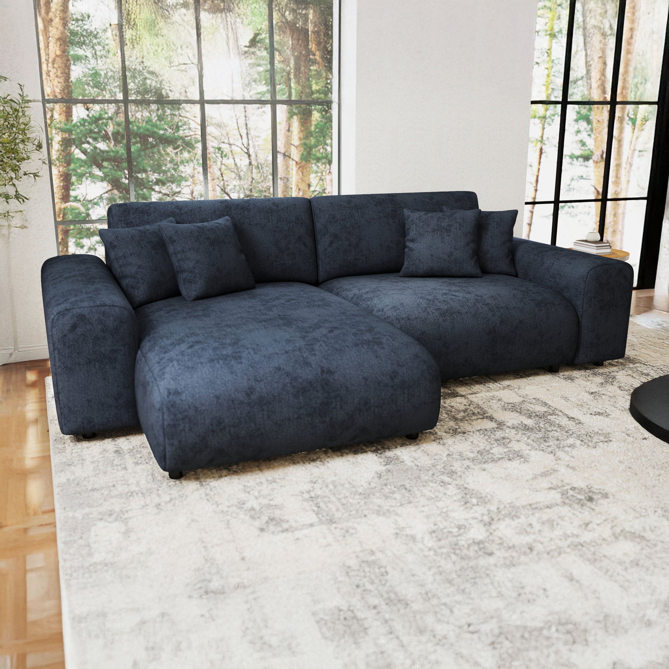 Colțar extensibil dumonde cu ladă de depozitare si sezut confortabil din spuma HR, Sarina Enjoy Antracit 255x168 cm