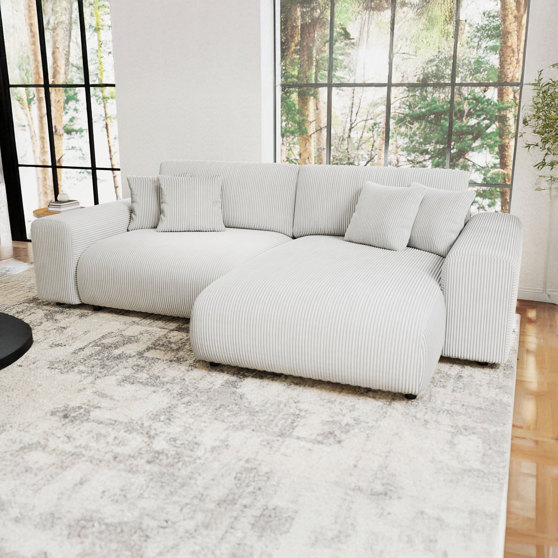 Colțar extensibil dumonde cu ladă de depozitare si sezut confortabil din spuma HR, Sarina Zoom Gri 255x168 cm II