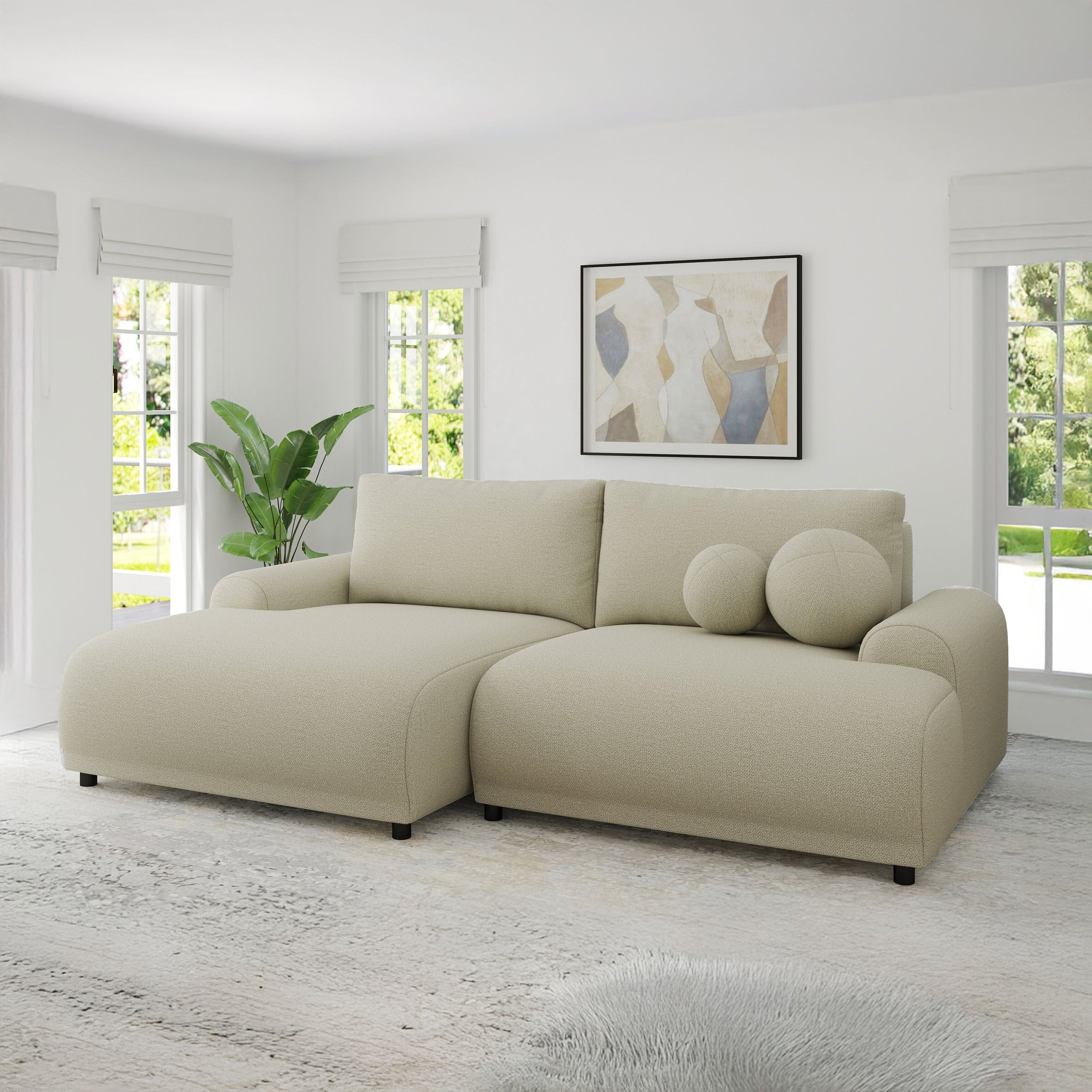 Colțar extensibil dumonde cu ladă de depozitare și șezut confortabil din spumă HR, Carlo Enjoy Bej 240x145 cm