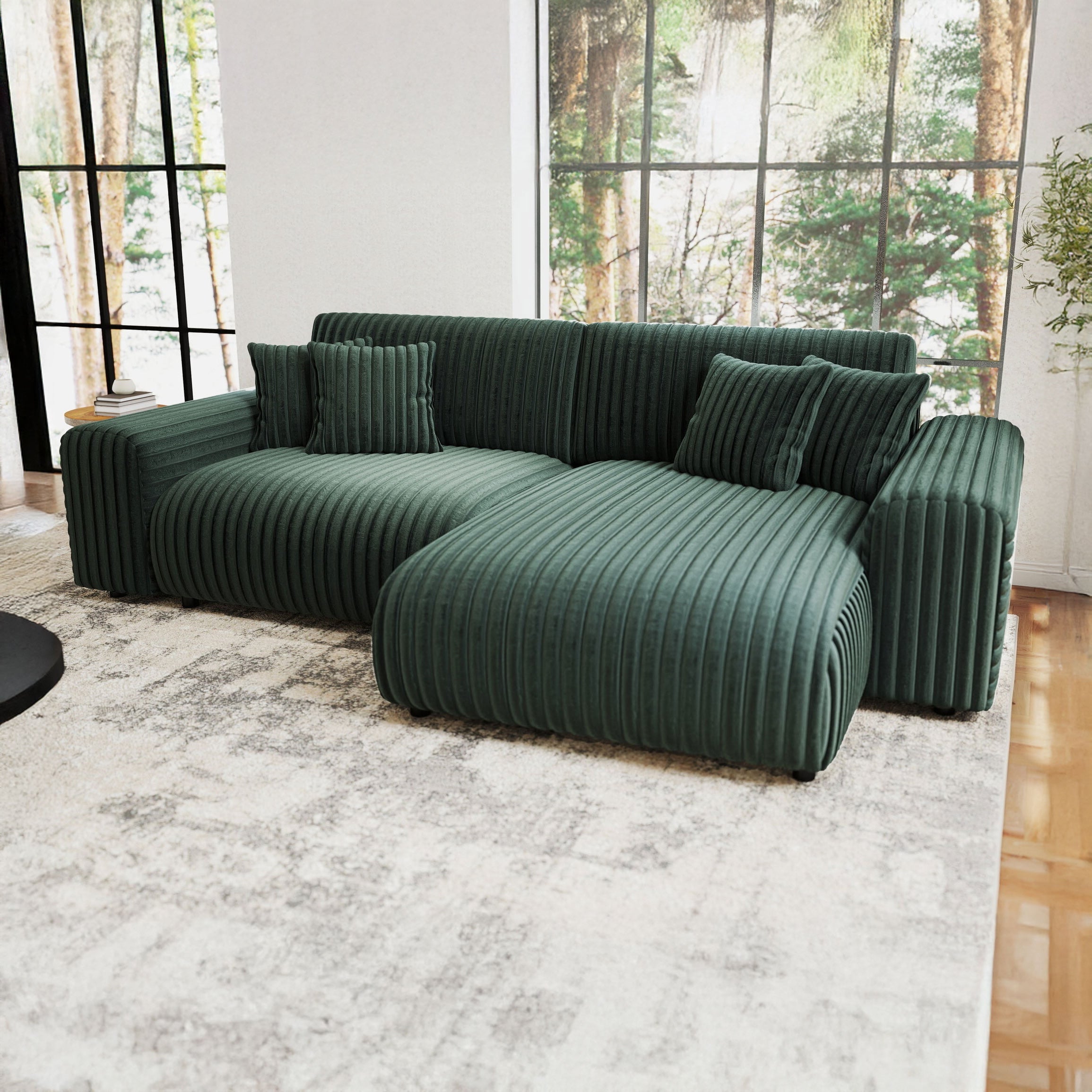 Colțar extensibil dumonde cu ladă de depozitare si sezut confortabil din spuma HR, Sarina Ambience Verde 255x168 cm II