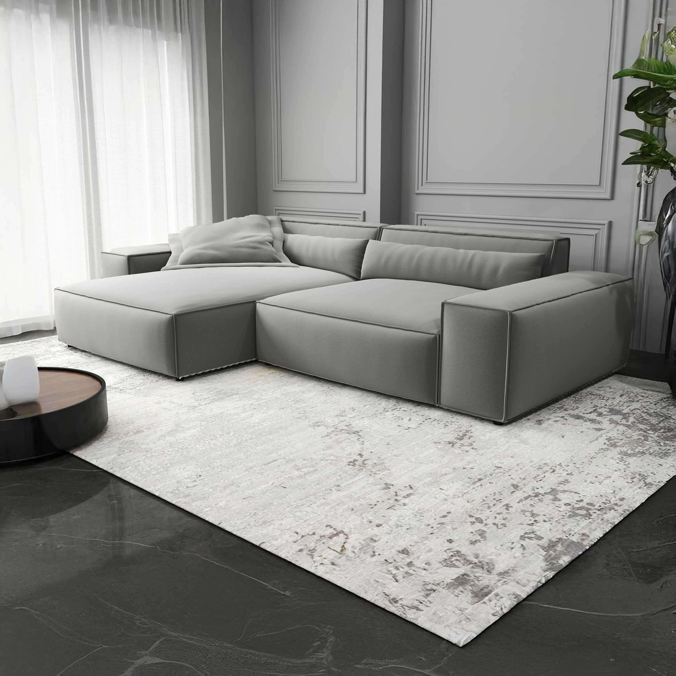 Colțar dumonde cu șezut confortabil din spumă HR, Marvelo Royal Gri 264x175 cm