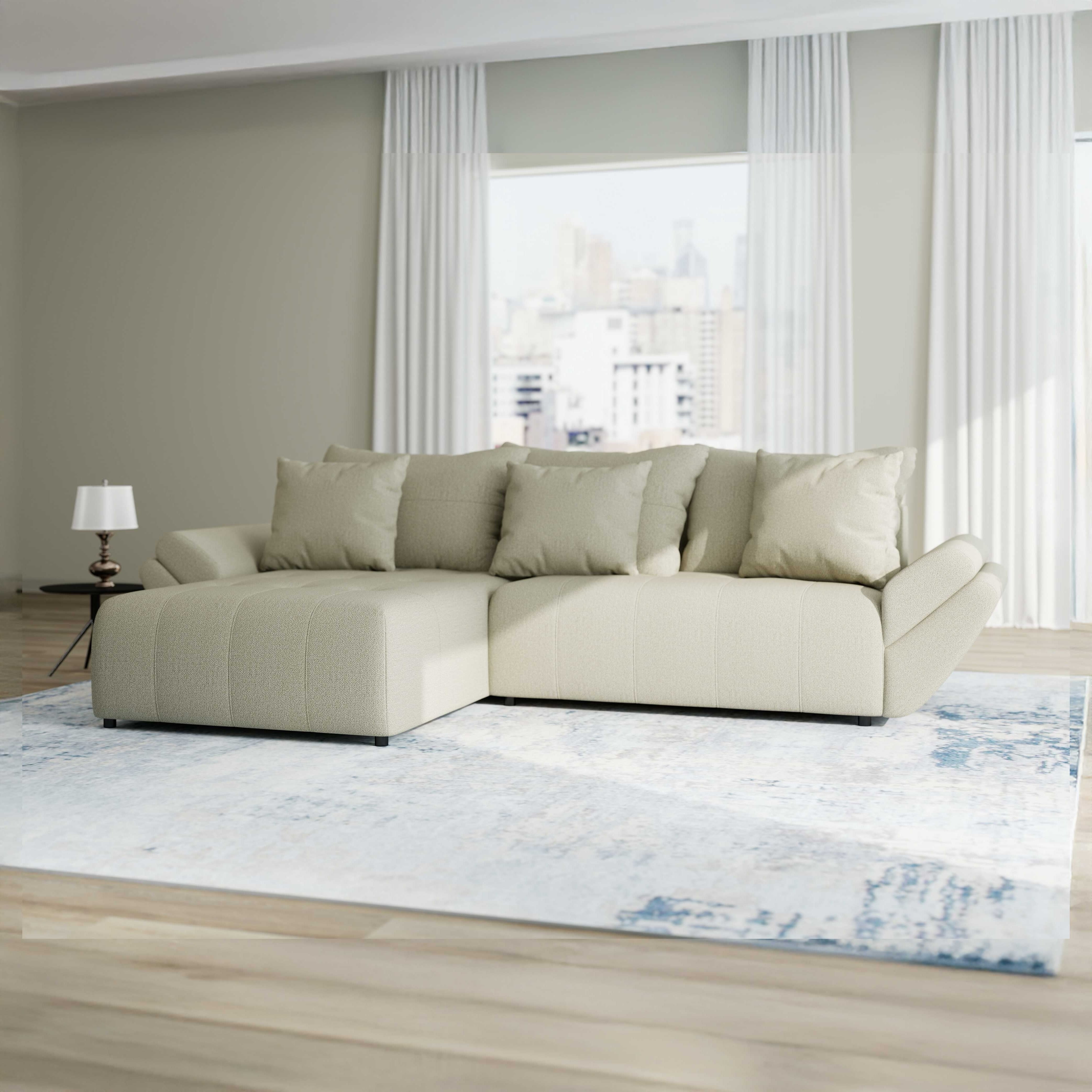 Colțar extensibil dumonde cu ladă de depozitare si sezut confortabil din spuma HR, Berlin Enjoy Bej 280x185 cm