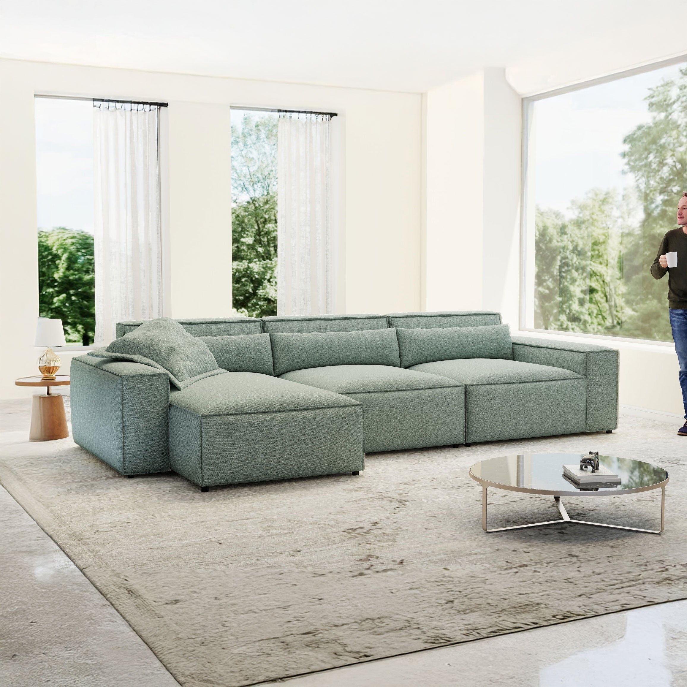 Colțar dumonde cu sezut confortabil din spuma HR, Marvelo XL Enjoy Verde Mint 366x175 cm