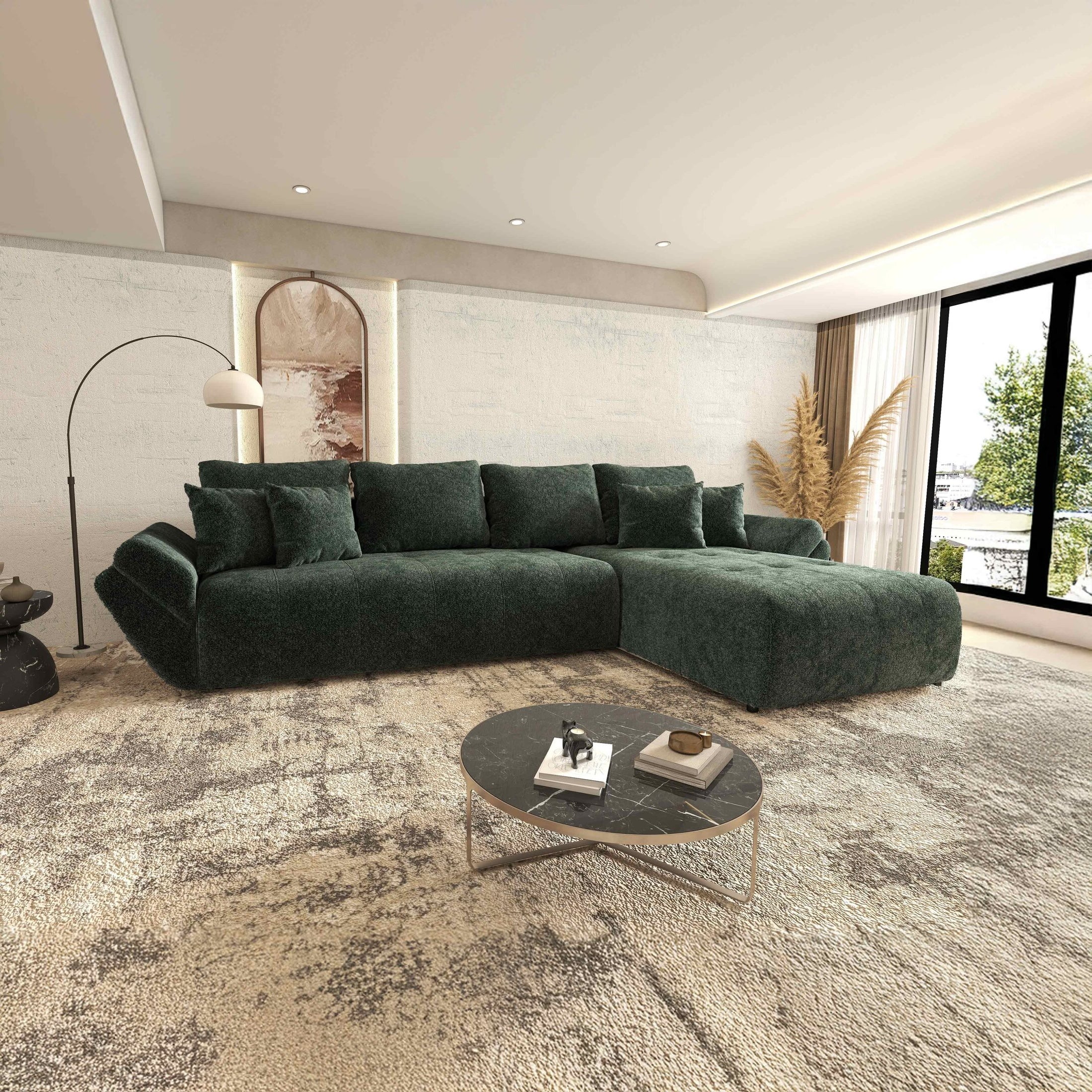 Colțar extensibil dumonde cu ladă de depozitare si sezut confortabil din spuma HR, Berlin XL Euphoria Green 350x185 cm II