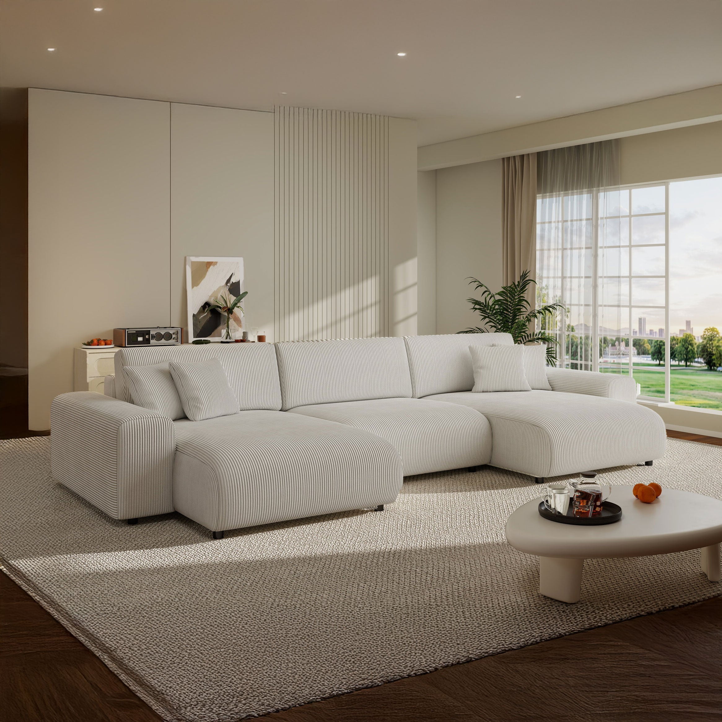 Colțar extensibil dumonde cu ladă de depozitare si sezut confortabil din spuma HR, Sarina U Zoom Gri 350x168 cm