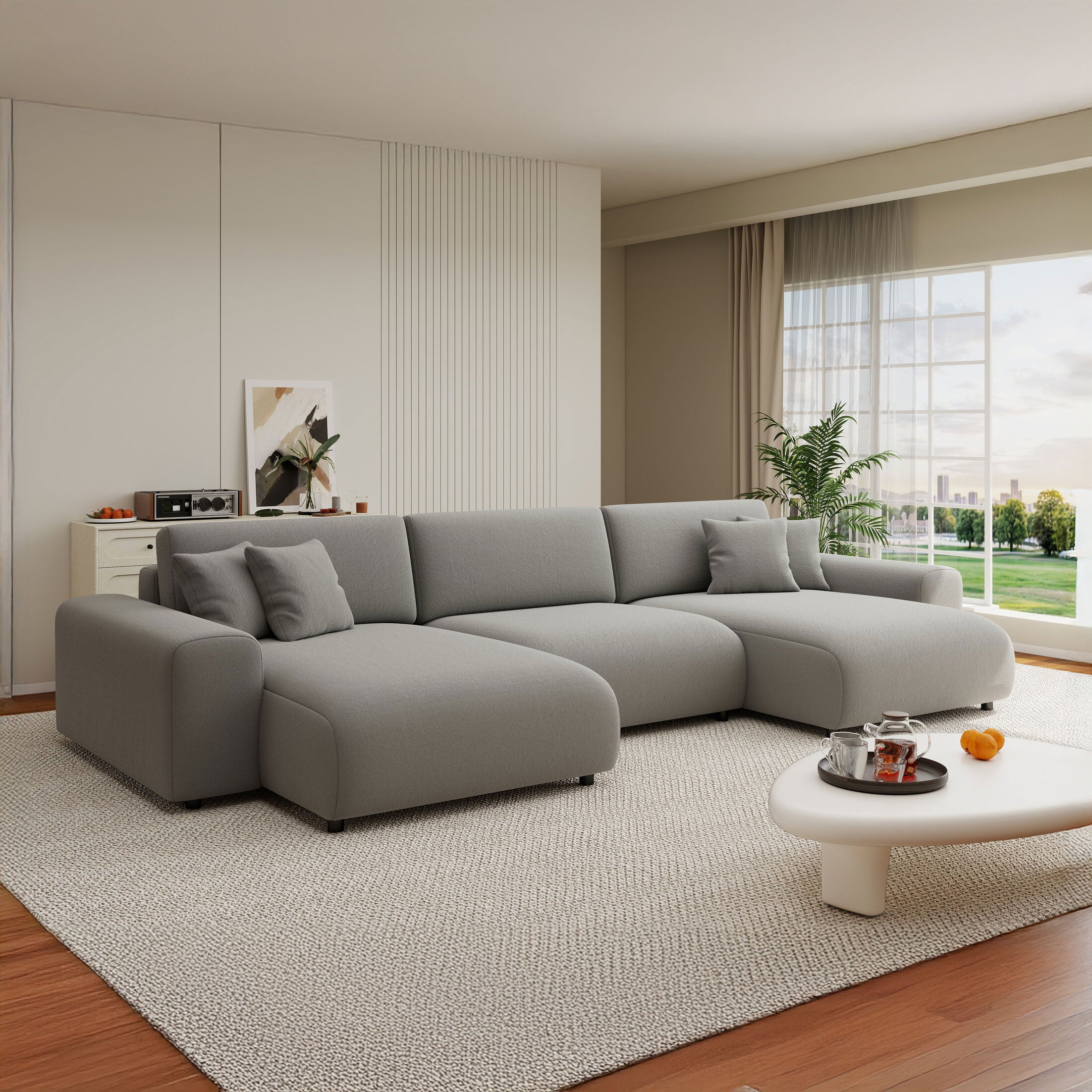 Colțar extensibil dumonde cu ladă de depozitare si sezut confortabil din spuma HR, Sarina U Royal Gri 350x168 cm