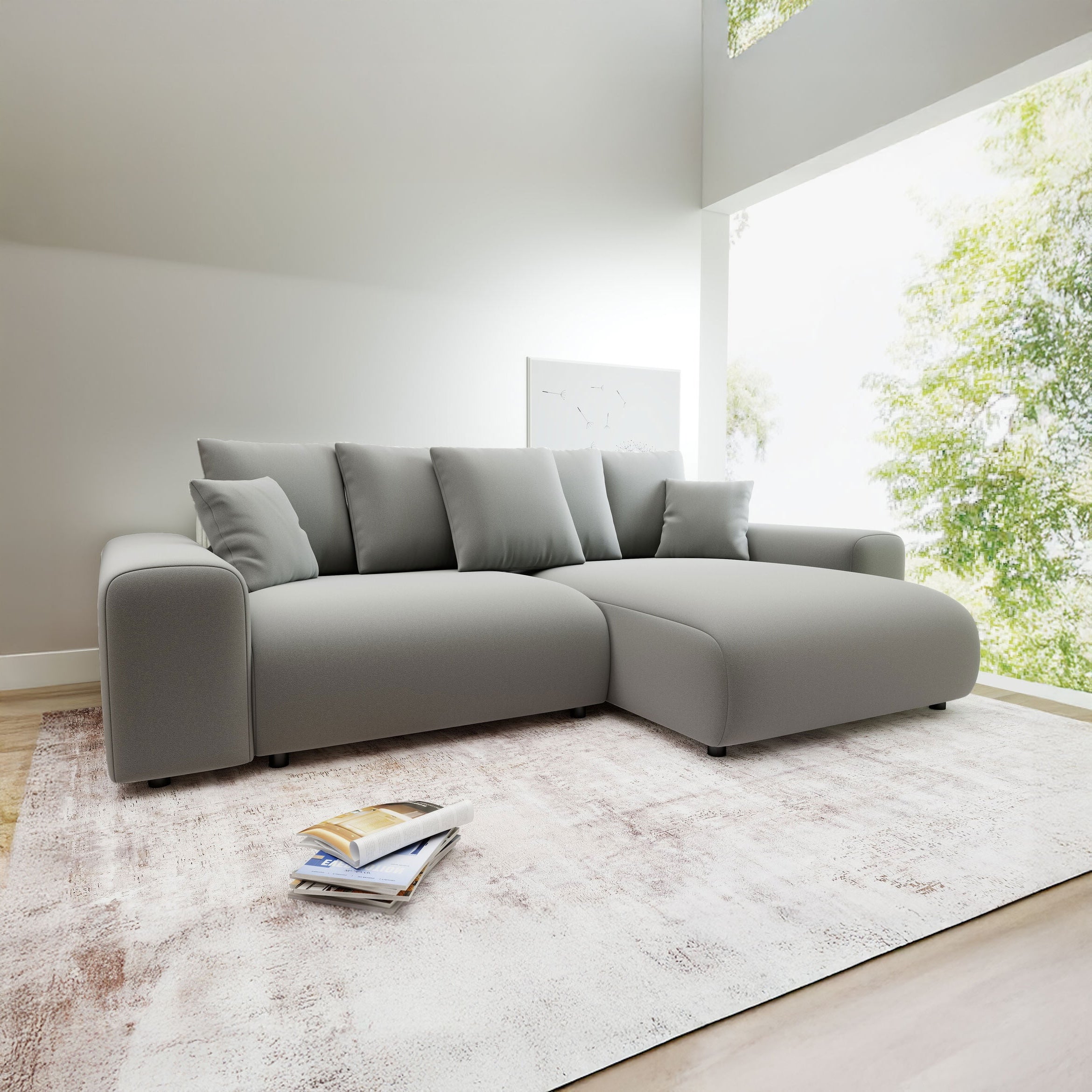 Colțar extensibil dumonde cu ladă de depozitare și șezut confortabil din spumă HR, Luma Royal Gri 255x168 cm II