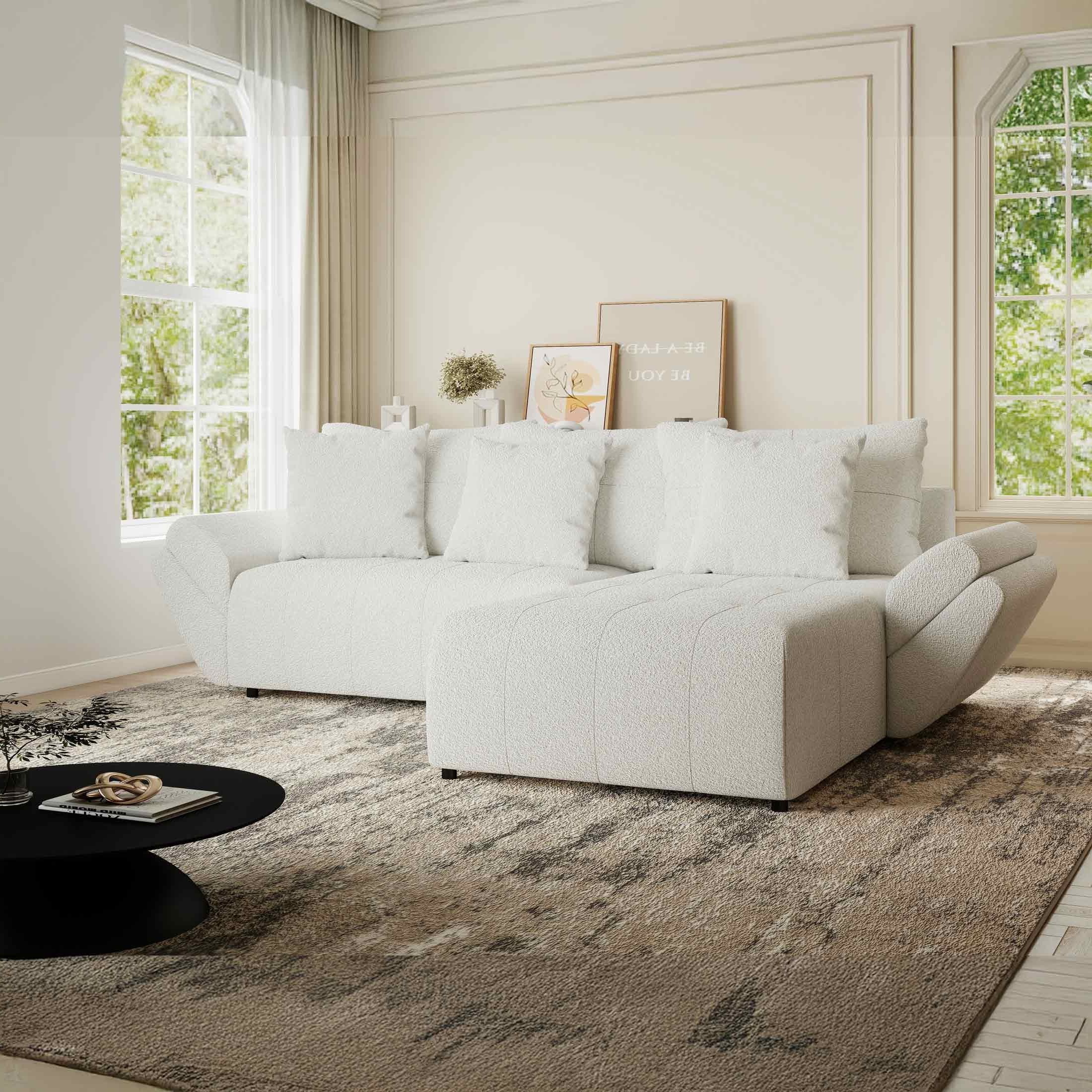 Colțar extensibil dumonde cu ladă de depozitare si sezut confortabil din spuma HR, Berlin Euphoria Alb 280x185 cm II