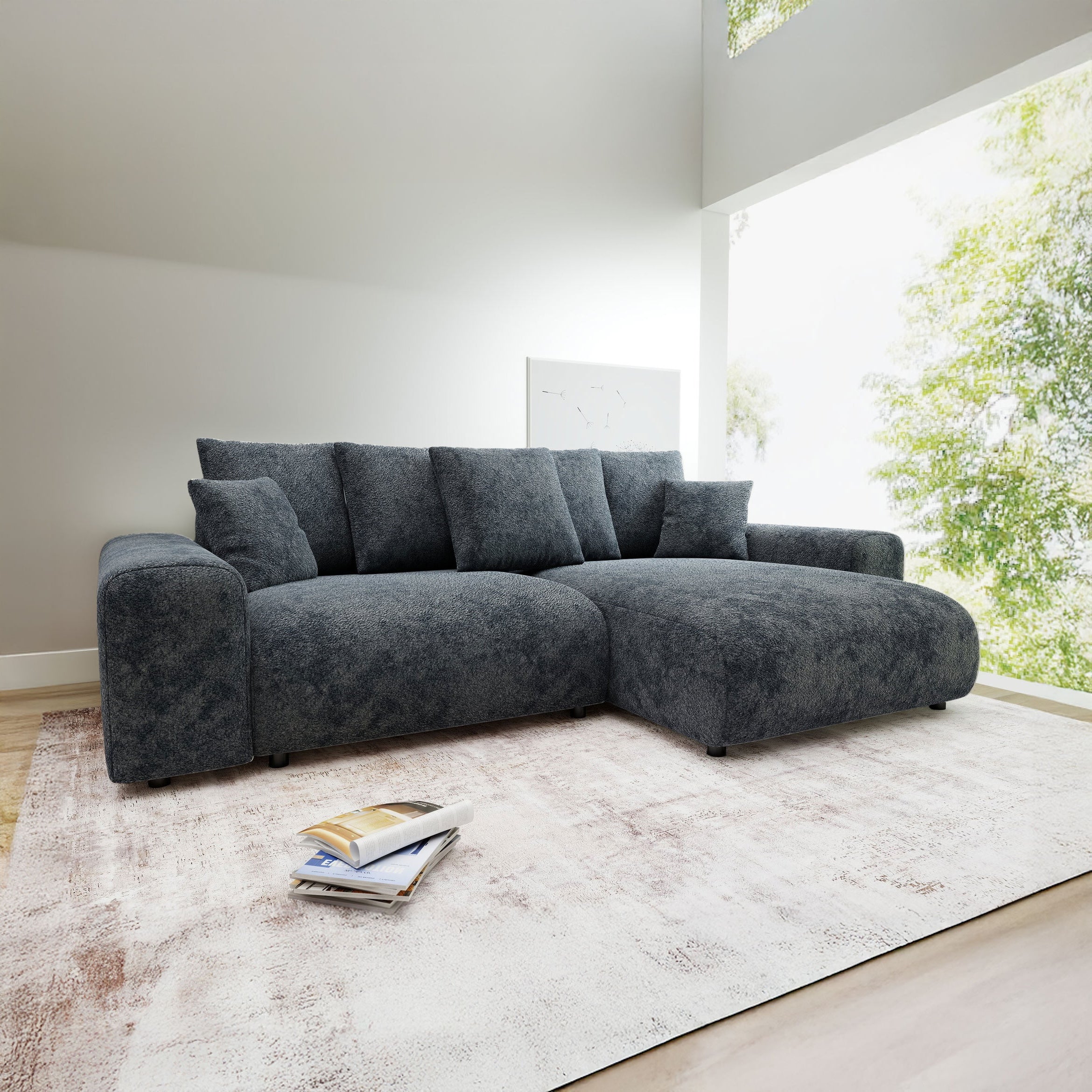 Colțar extensibil dumonde cu ladă de depozitare și șezut confortabil din spumă HR, Luma Euphoria Gri Grafit 255x168 cm II