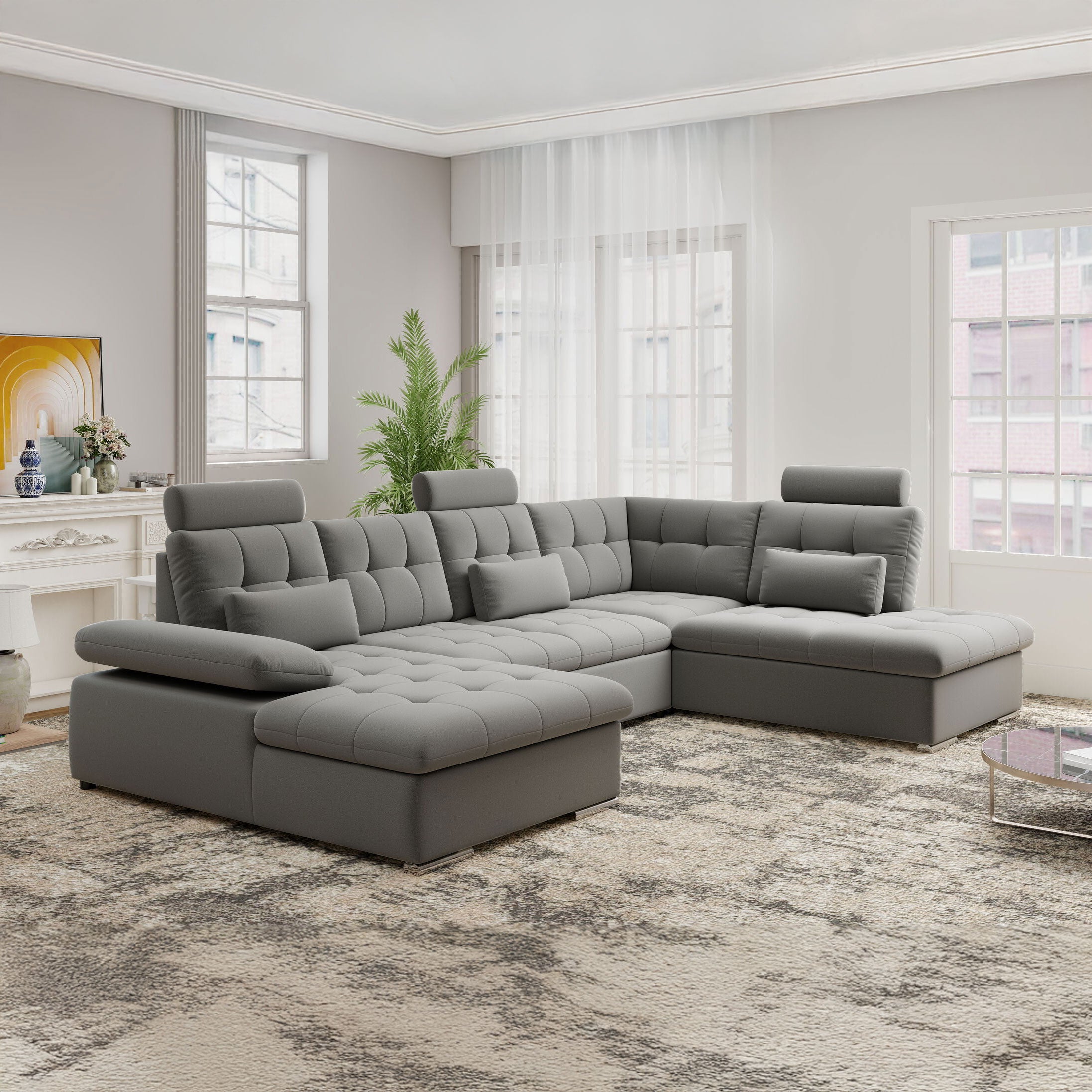 Colțar extensibil dumonde cu ladă de depozitare și șezut confortabil din spumă HR, Merkur U Royal Gri 324x218 cm