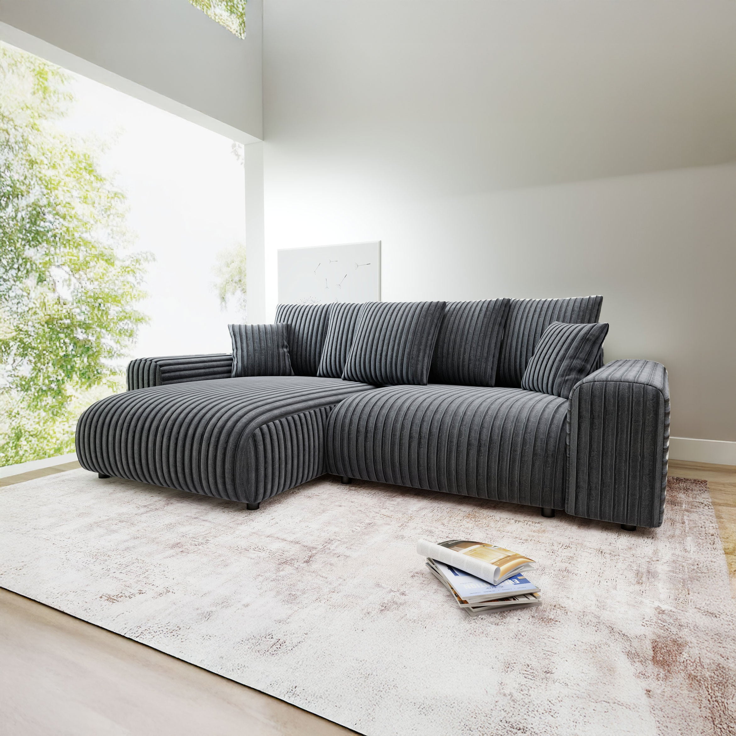 Colțar extensibil dumonde cu ladă de depozitare și șezut confortabil din spumă HR, Luma Ambience Gri 255x168 cm