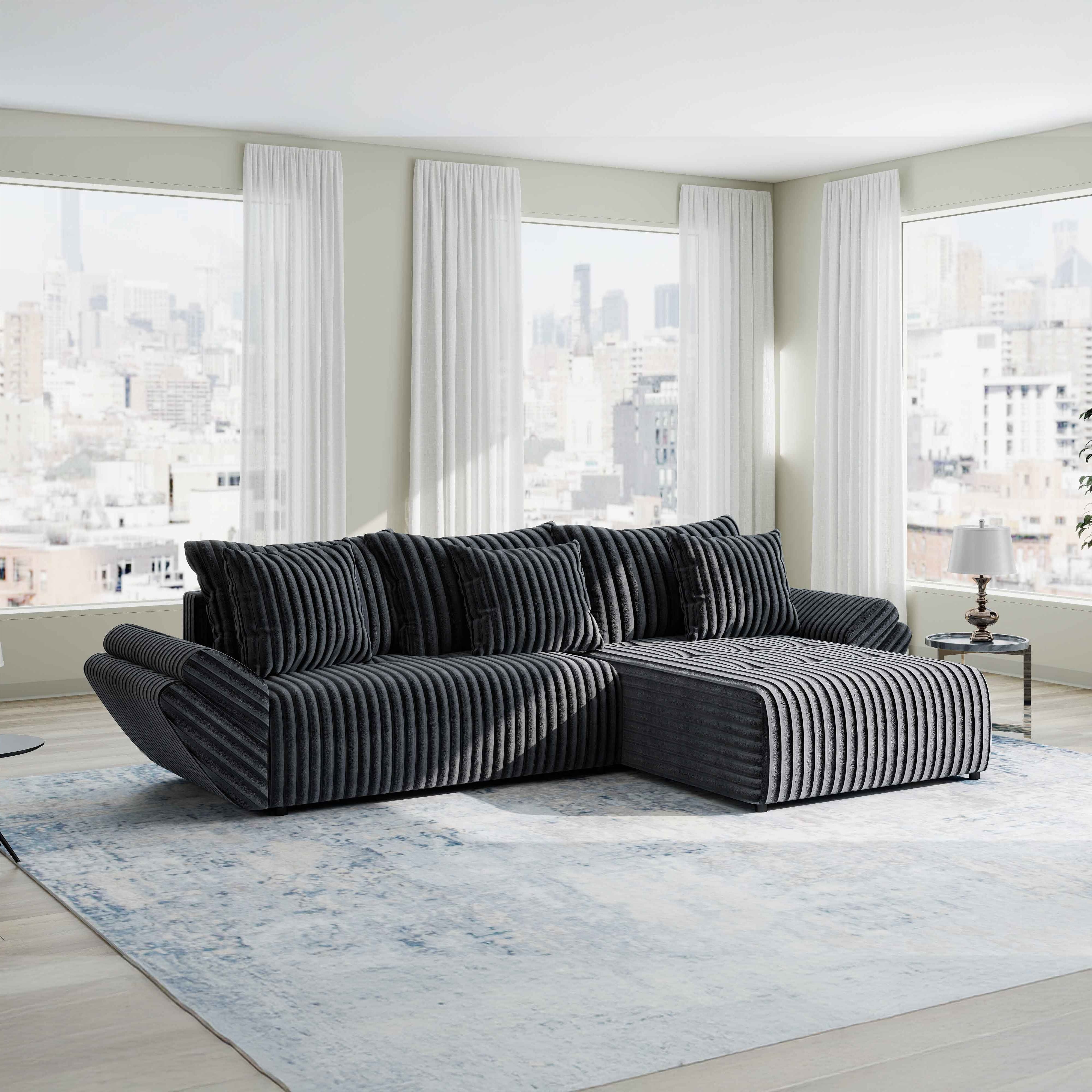 Colțar extensibil dumonde cu ladă de depozitare si sezut confortabil din spuma HR, Berlin Ambience Gri 280x185 cm II