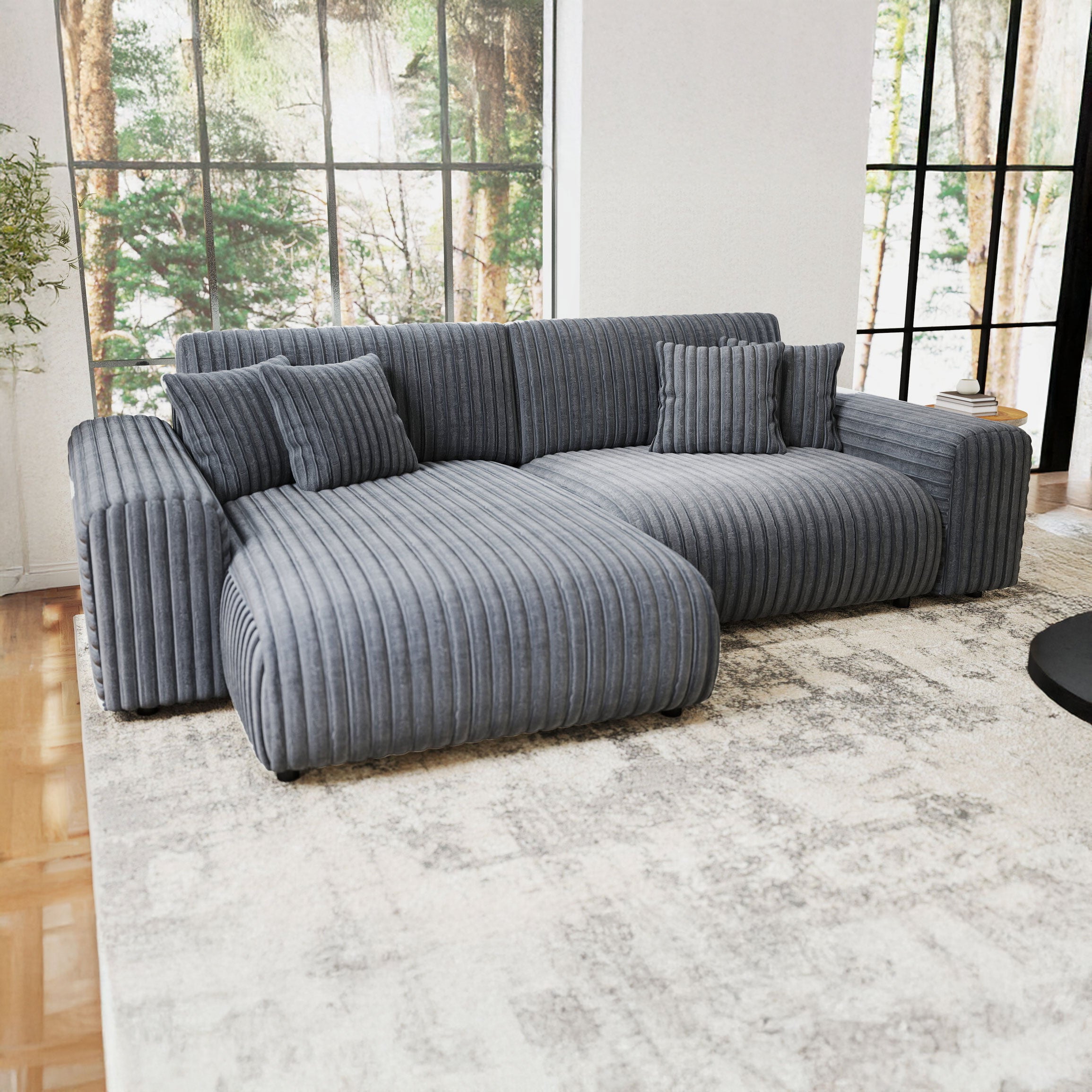 Colțar extensibil dumonde cu ladă de depozitare si sezut confortabil din spuma HR, Sarina Ambience Gri 255x168 cm