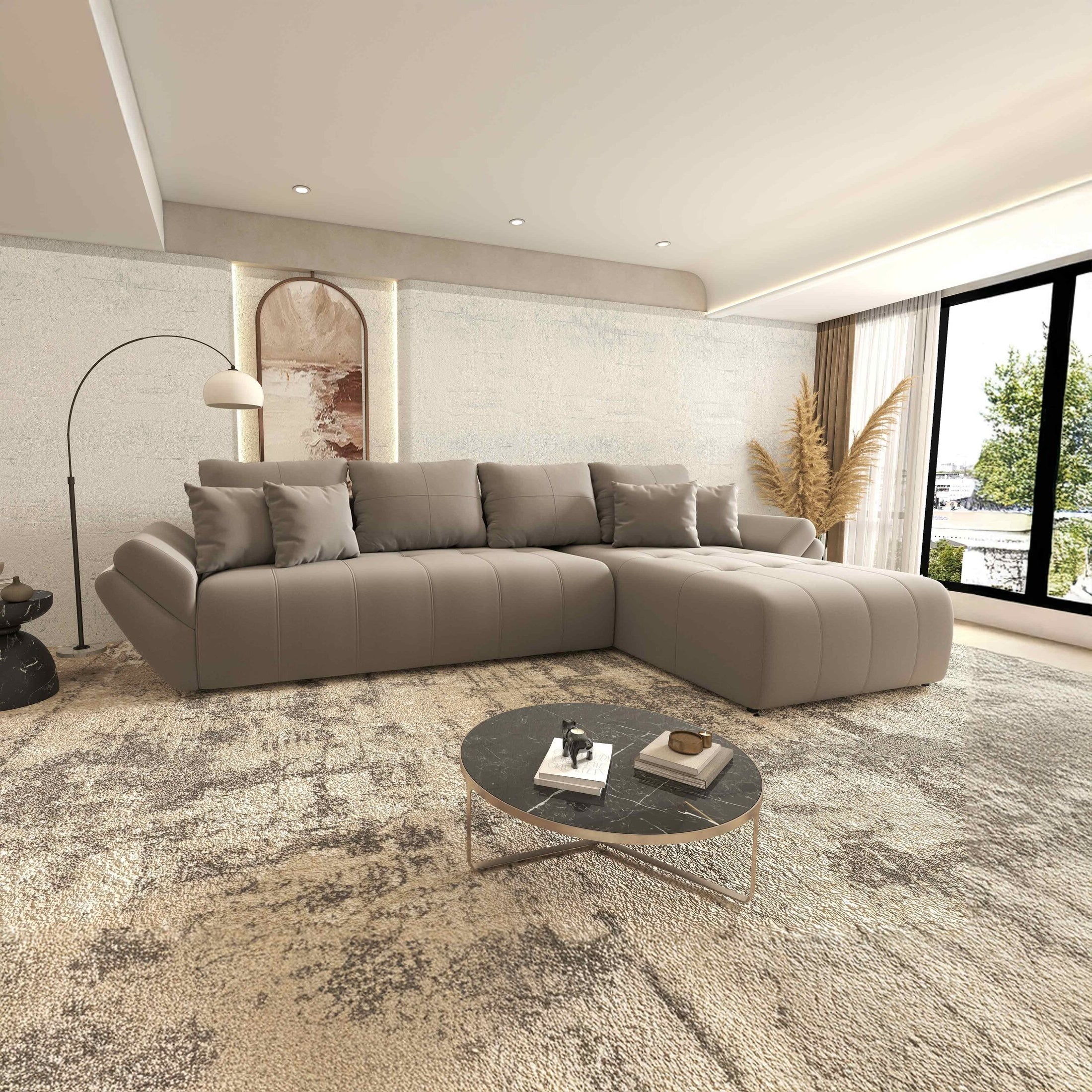 Colțar extensibil dumonde cu ladă de depozitare si sezut confortabil din spuma HR, Berlin XL Royal Gri 350x185 cm II