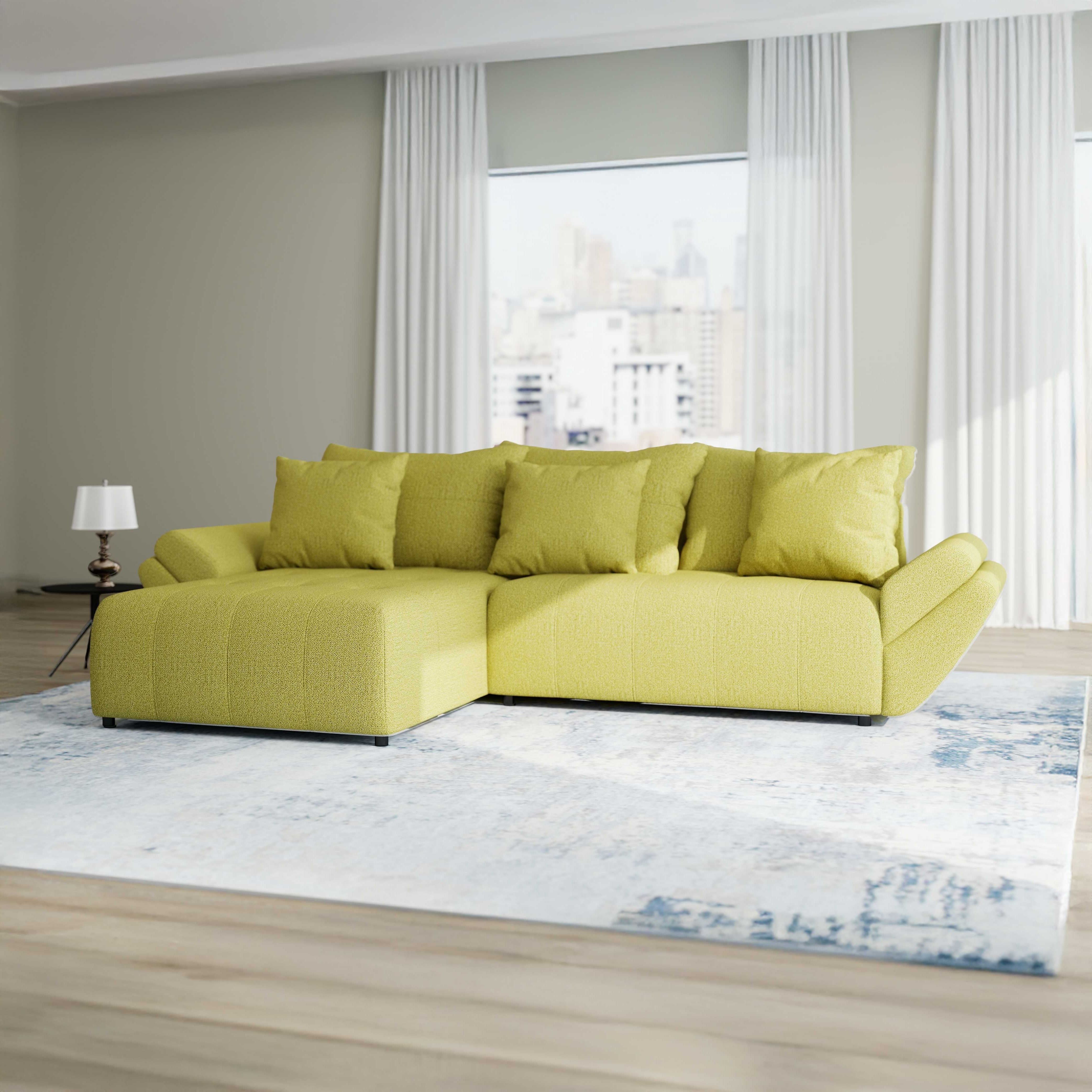 Colțar extensibil dumonde cu ladă de depozitare si sezut confortabil din spuma HR, Berlin Enjoy Verde 280x185 cm