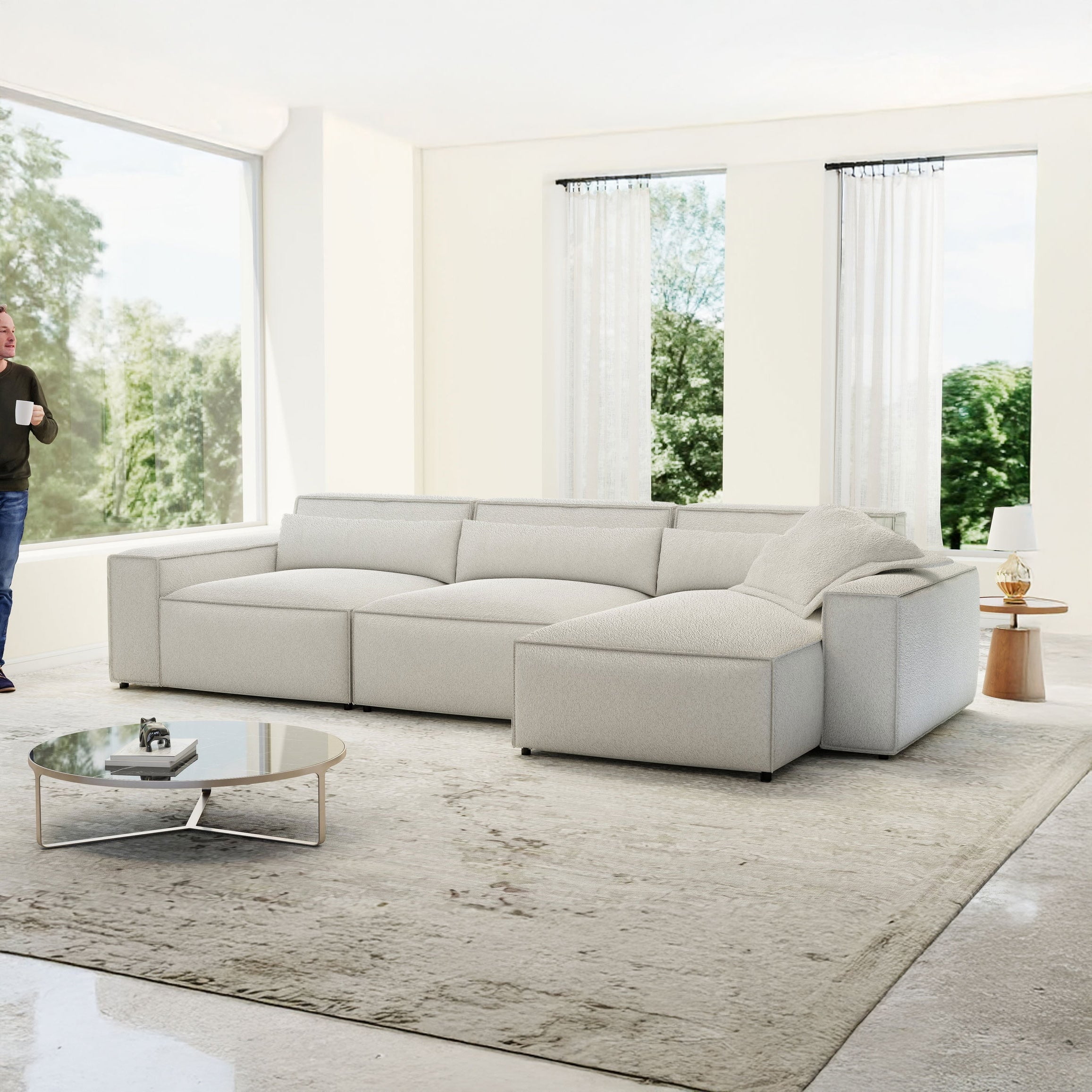 Colțar dumonde cu sezut confortabil din spuma HR, Marvelo XL Euphoria Alb 366x175 cm II