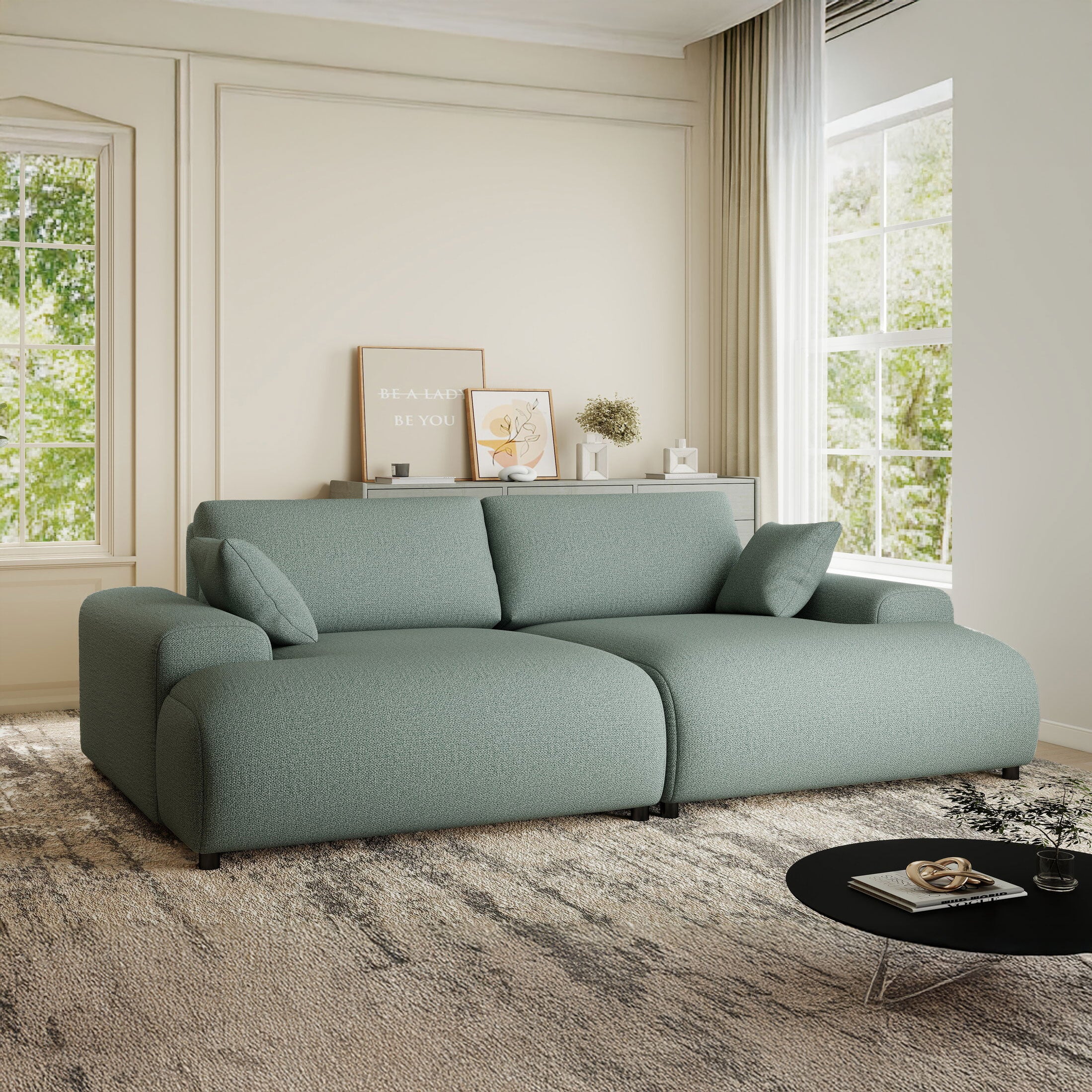 Canapea dumonde cu sezut confortabil din spuma HR, Hudson Enjoy Verde Mint 237x144 cm