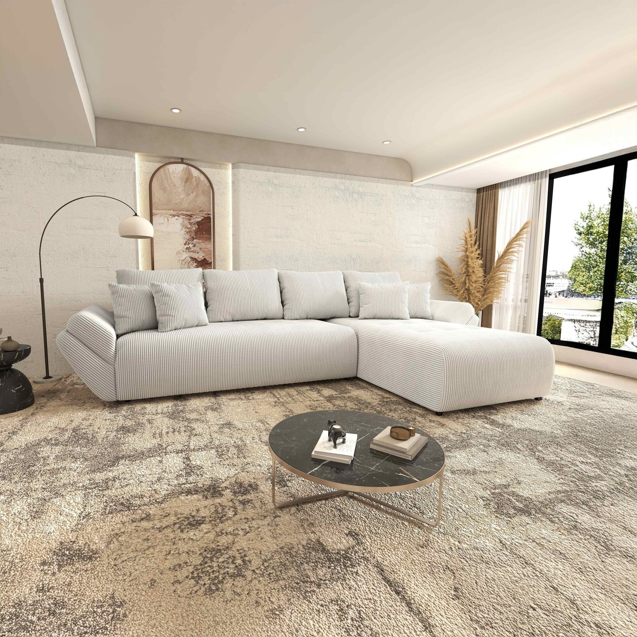 Colțar extensibil dumonde cu ladă de depozitare si sezut confortabil din spuma HR, Berlin XL Zoom Crem 350x185 cm II