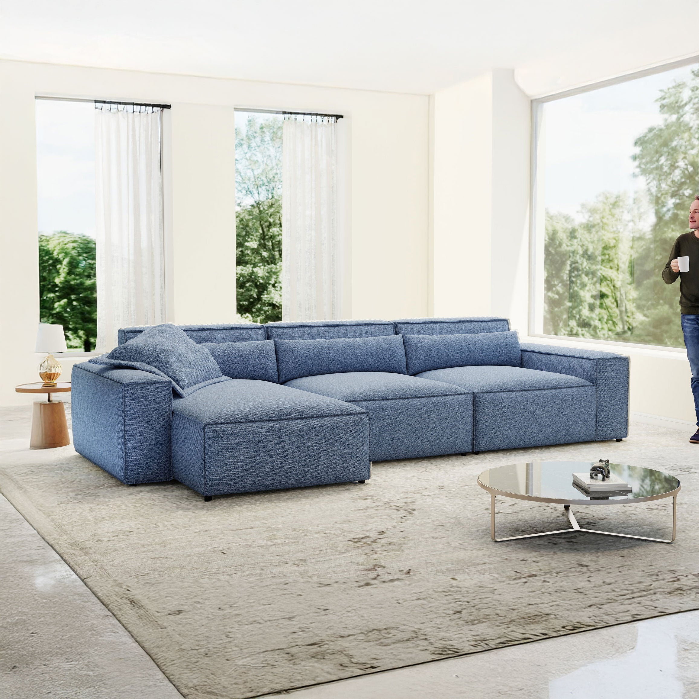 Colțar dumonde cu sezut confortabil din spuma HR, Marvelo XL Enjoy Albastru 366x175 cm