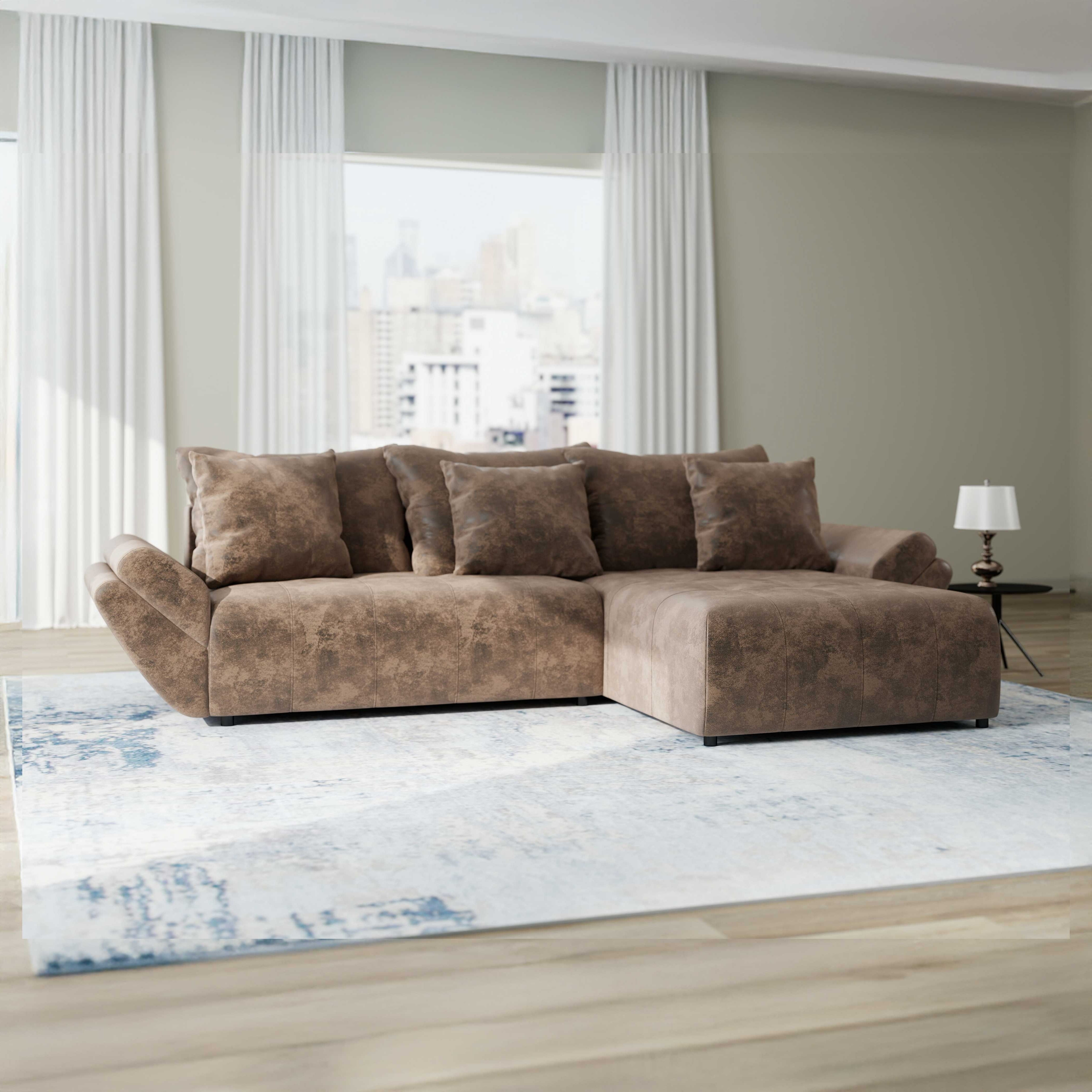 Colțar extensibil dumonde cu ladă de depozitare si sezut confortabil din spuma HR, Berlin Madagaskar Maro 280x185 cm II