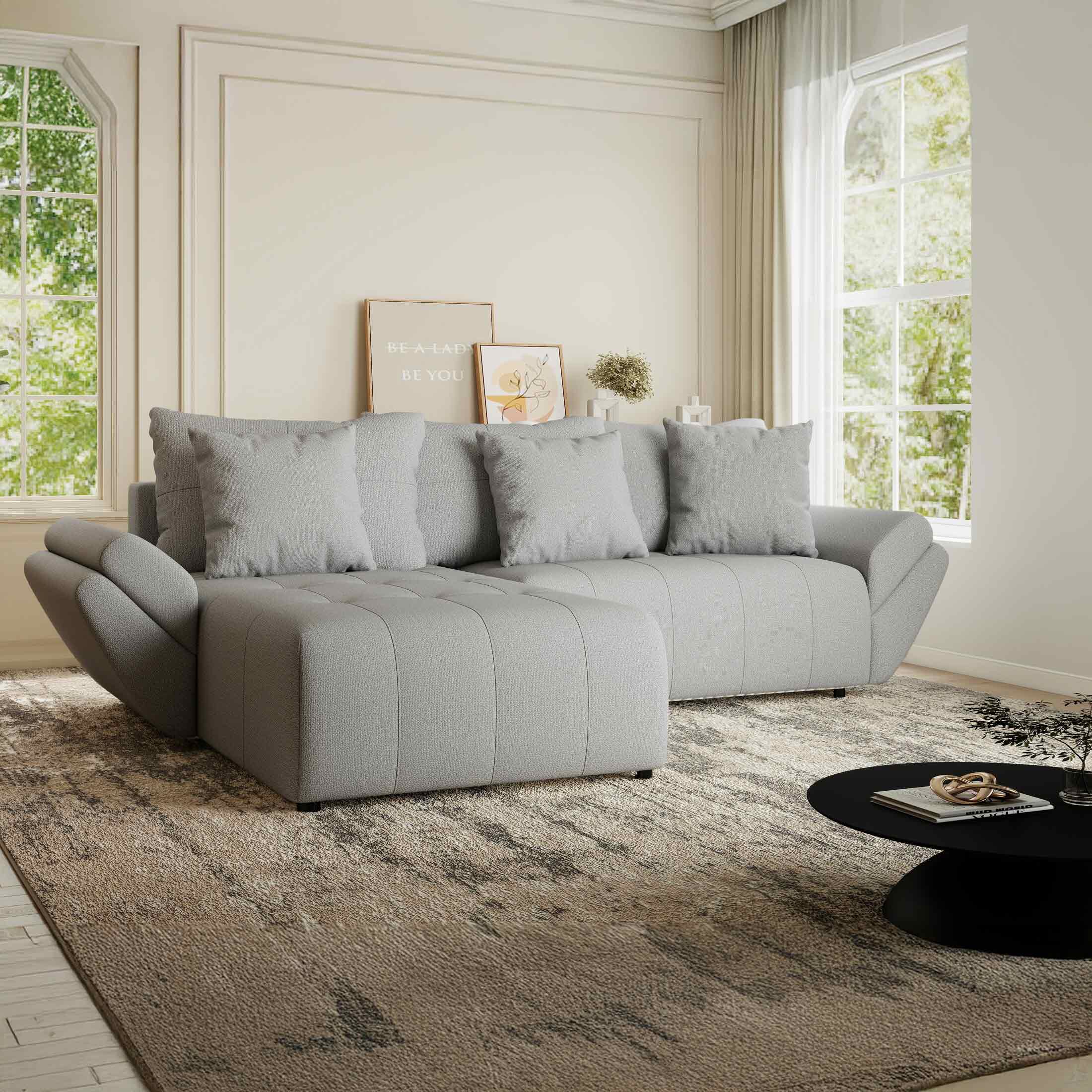 Colțar extensibil dumonde cu ladă de depozitare si sezut confortabil din spuma HR, Berlin Enjoy Gri 280x185 cm