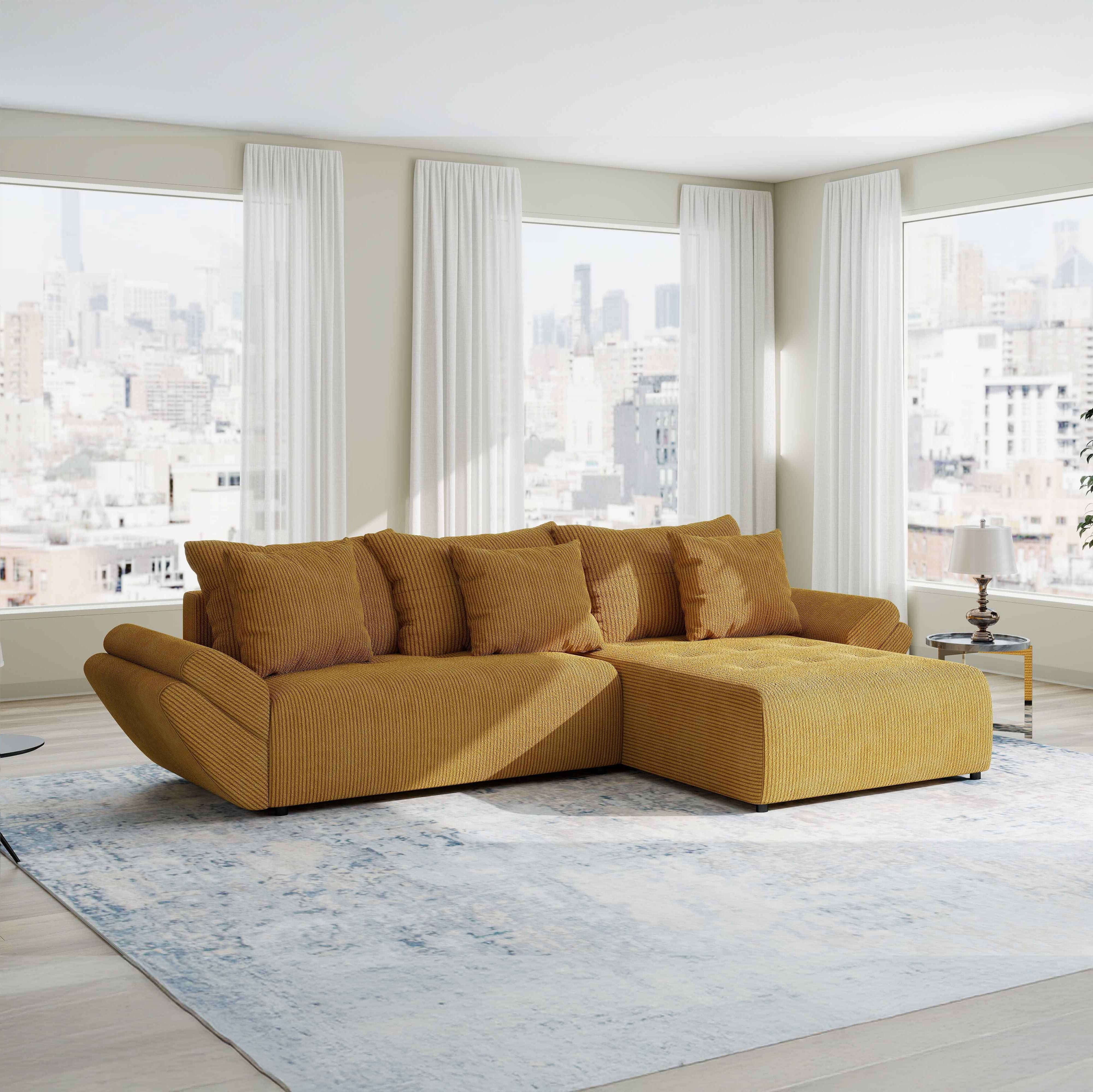 Colțar extensibil dumonde cu ladă de depozitare si sezut confortabil din spuma HR, Berlin Zoom Mustar 280x185 cm II