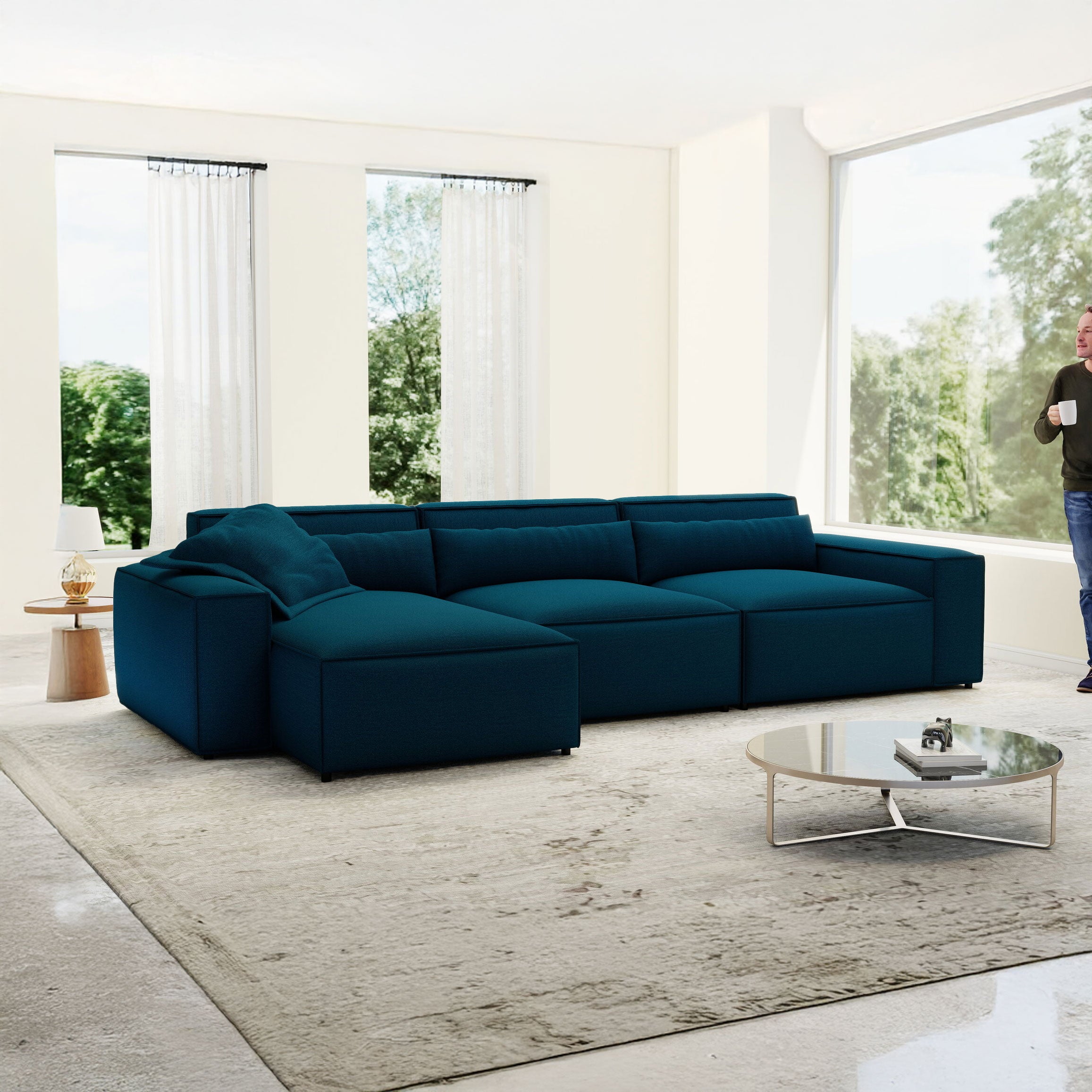 Colțar dumonde cu sezut confortabil din spuma HR, Marvelo XL Enjoy Verde Petrol 366x175 cm