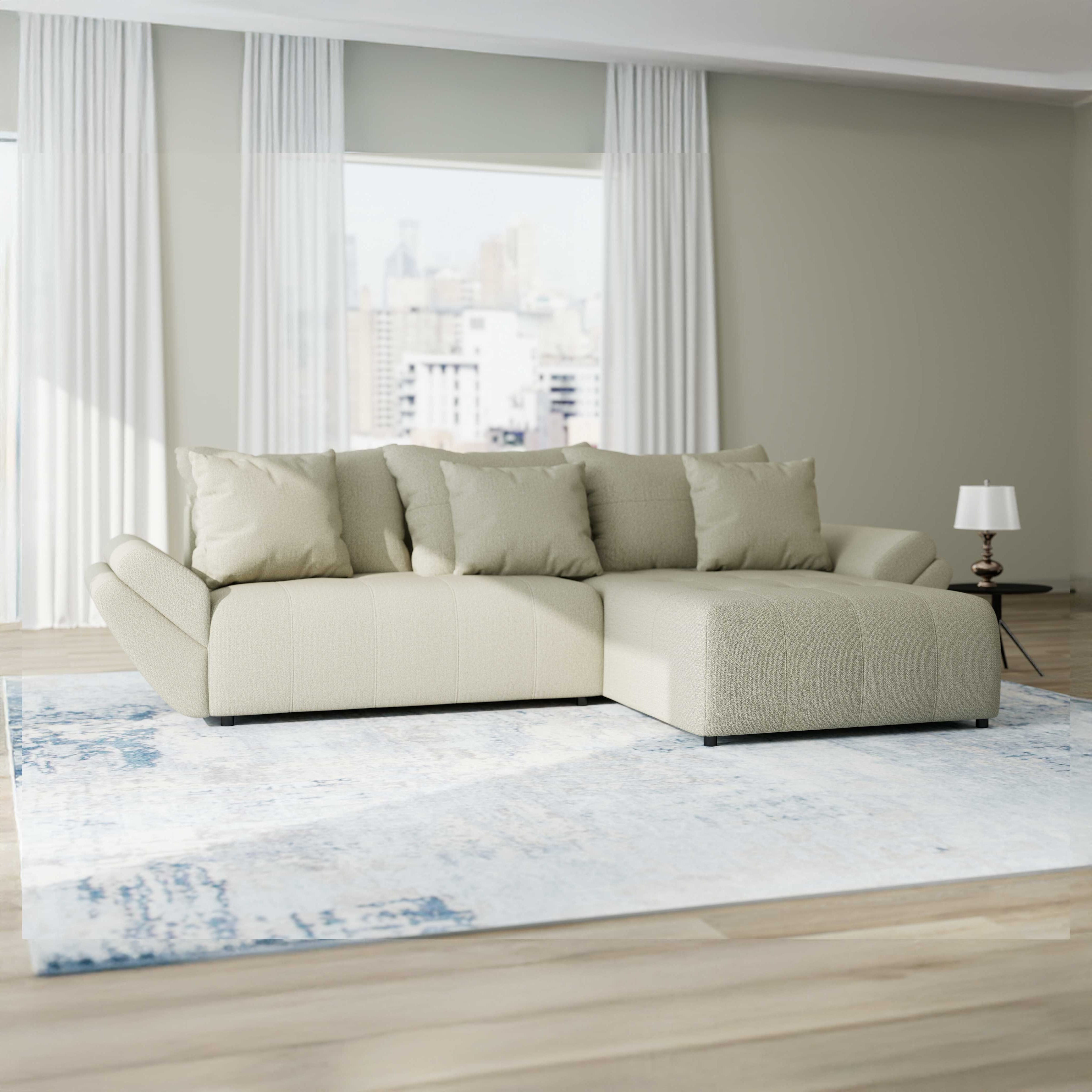 Colțar extensibil dumonde cu ladă de depozitare si sezut confortabil din spuma HR, Berlin Enjoy Bej 280x185 cm II