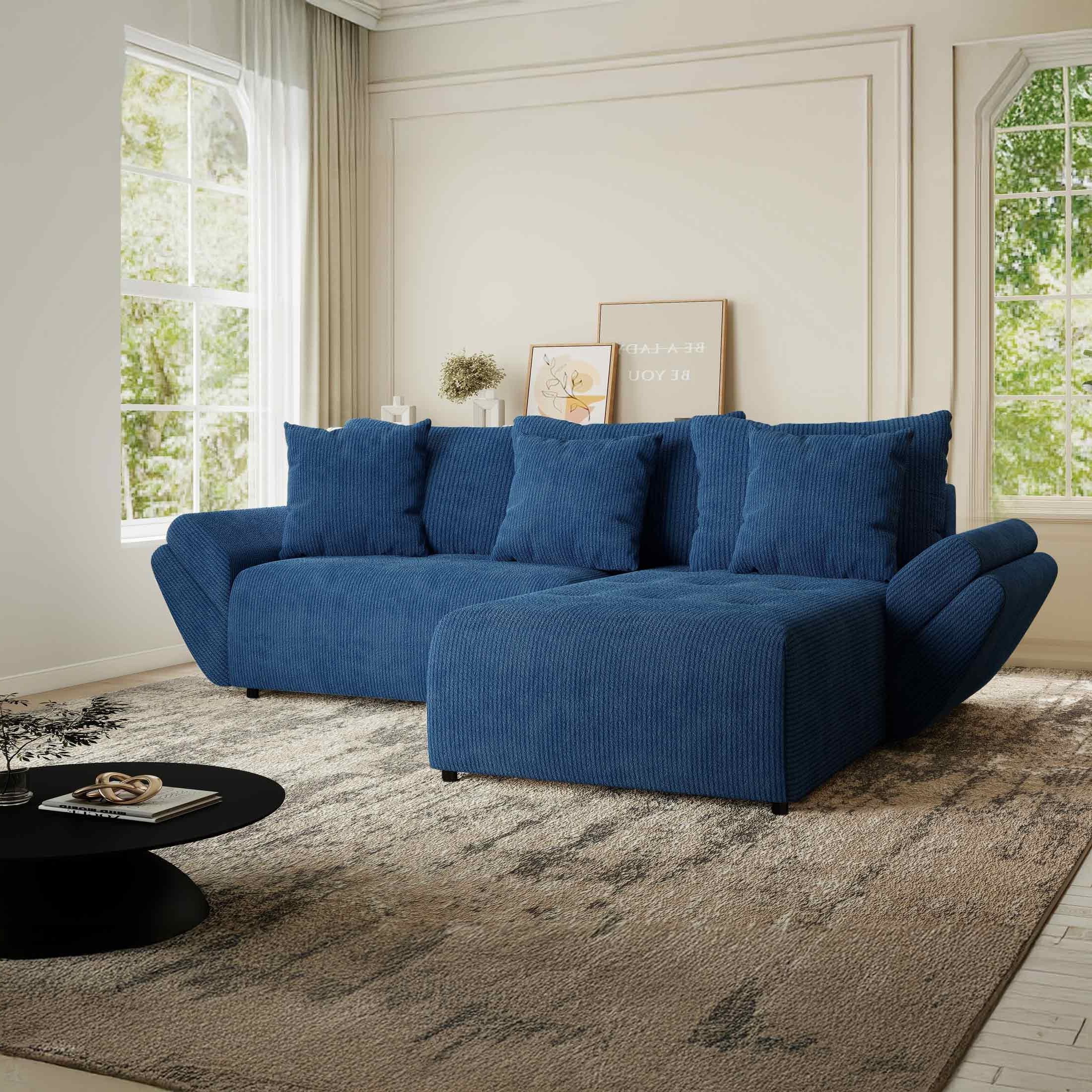 Colțar extensibil dumonde cu ladă de depozitare si sezut confortabil din spuma HR, Berlin Zoom Albastru 280x185 cm II