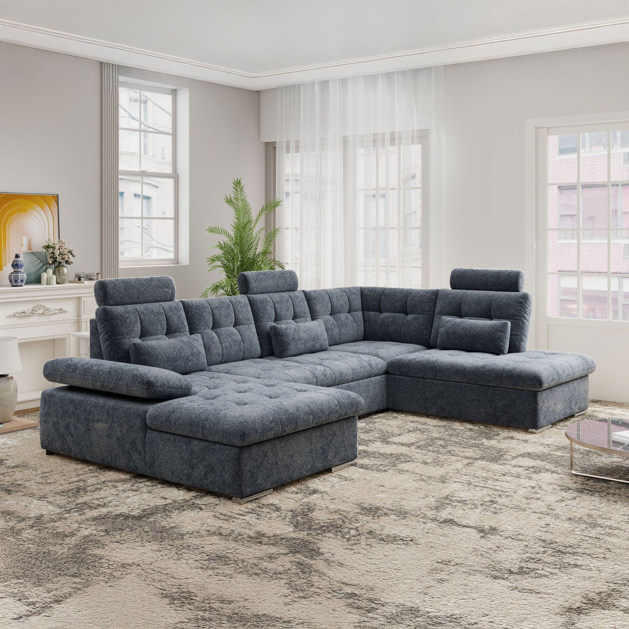 Colțar extensibil dumonde cu ladă de depozitare și șezut confortabil din spumă HR, Merkur U Euphoria Gri Grafit 324x218 cm