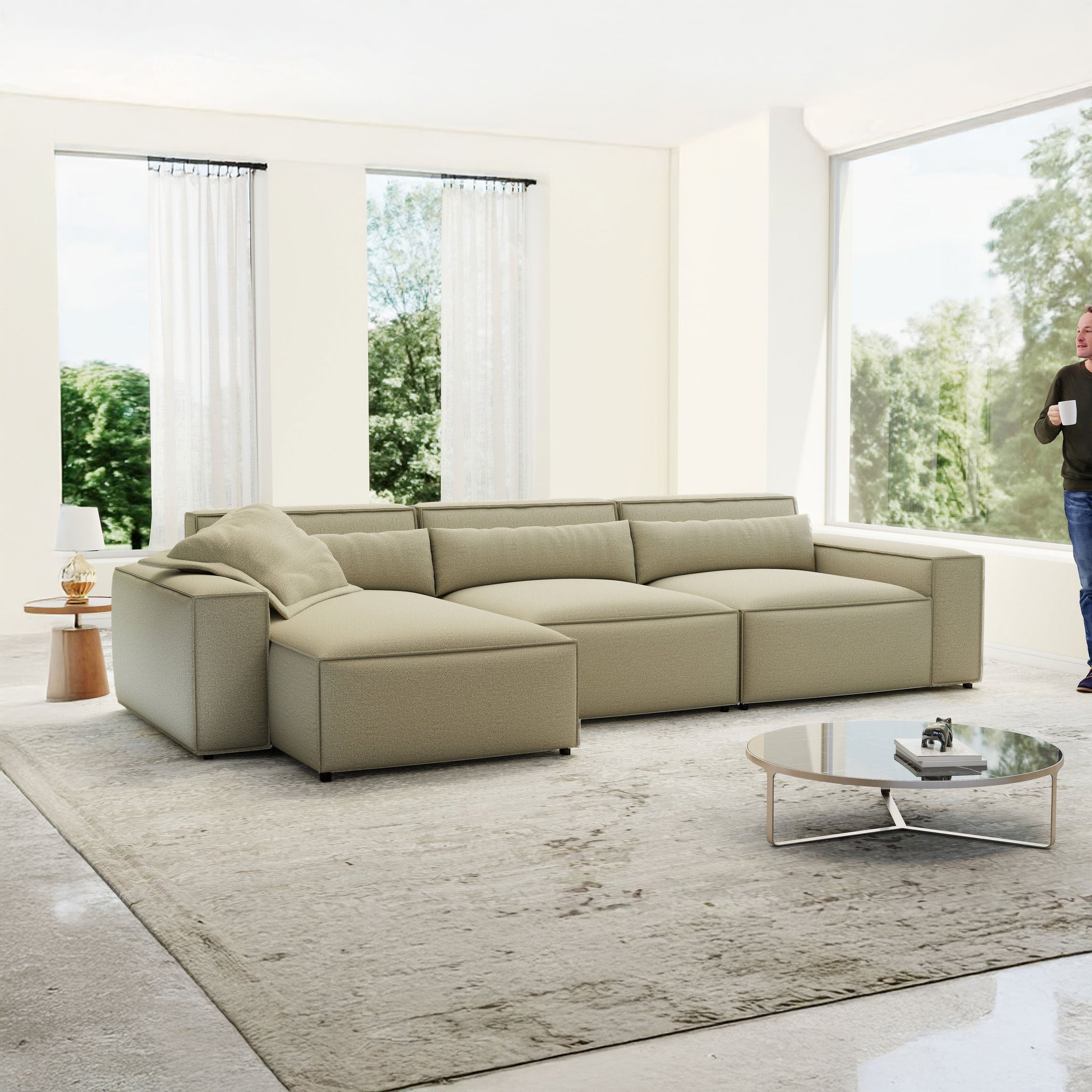 Colțar dumonde cu sezut confortabil din spuma HR, Marvelo XL Enjoy Bej 366x175 cm