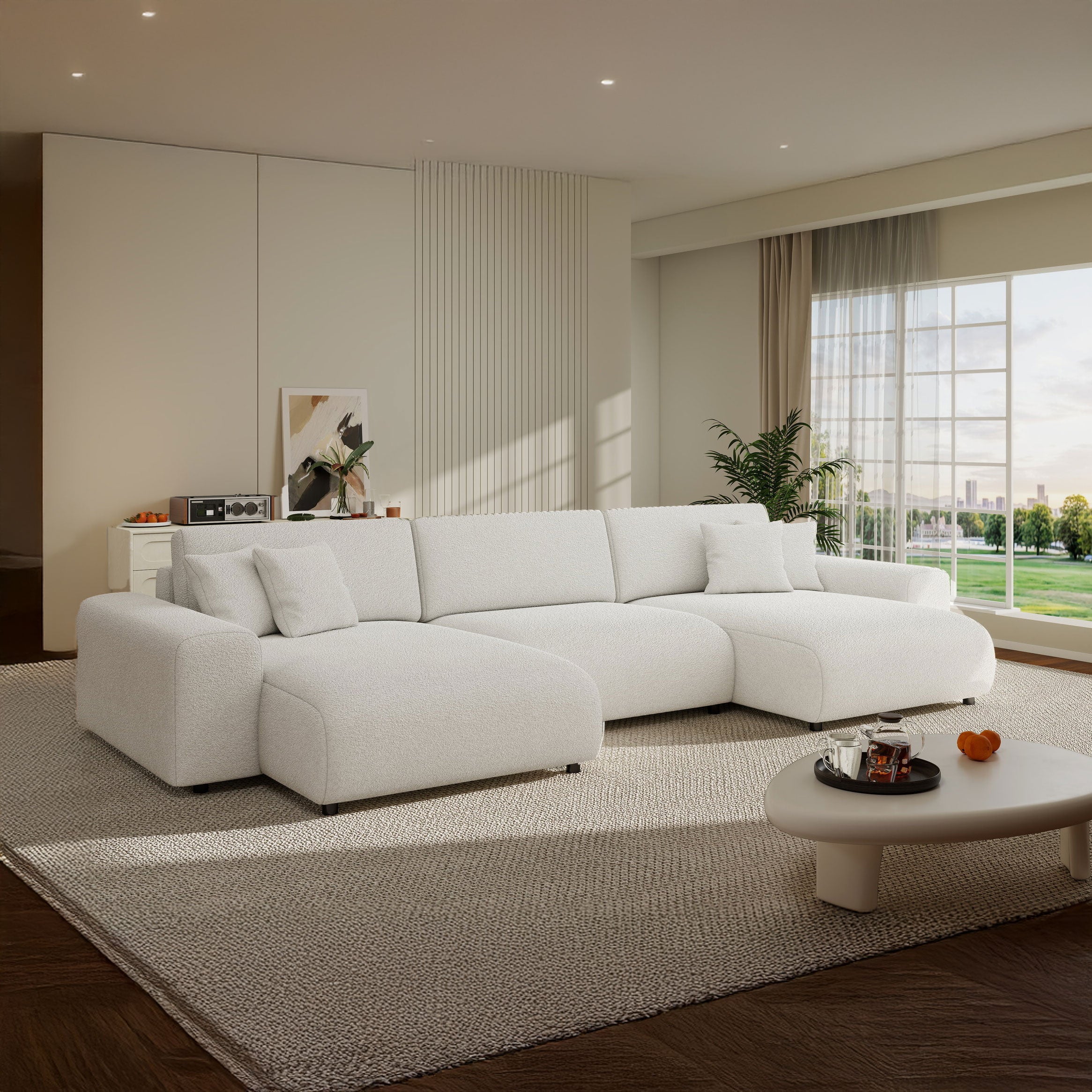 Colțar extensibil dumonde cu ladă de depozitare si sezut confortabil din spuma HR, Sarina U Euphoria Alb 350x168 cm