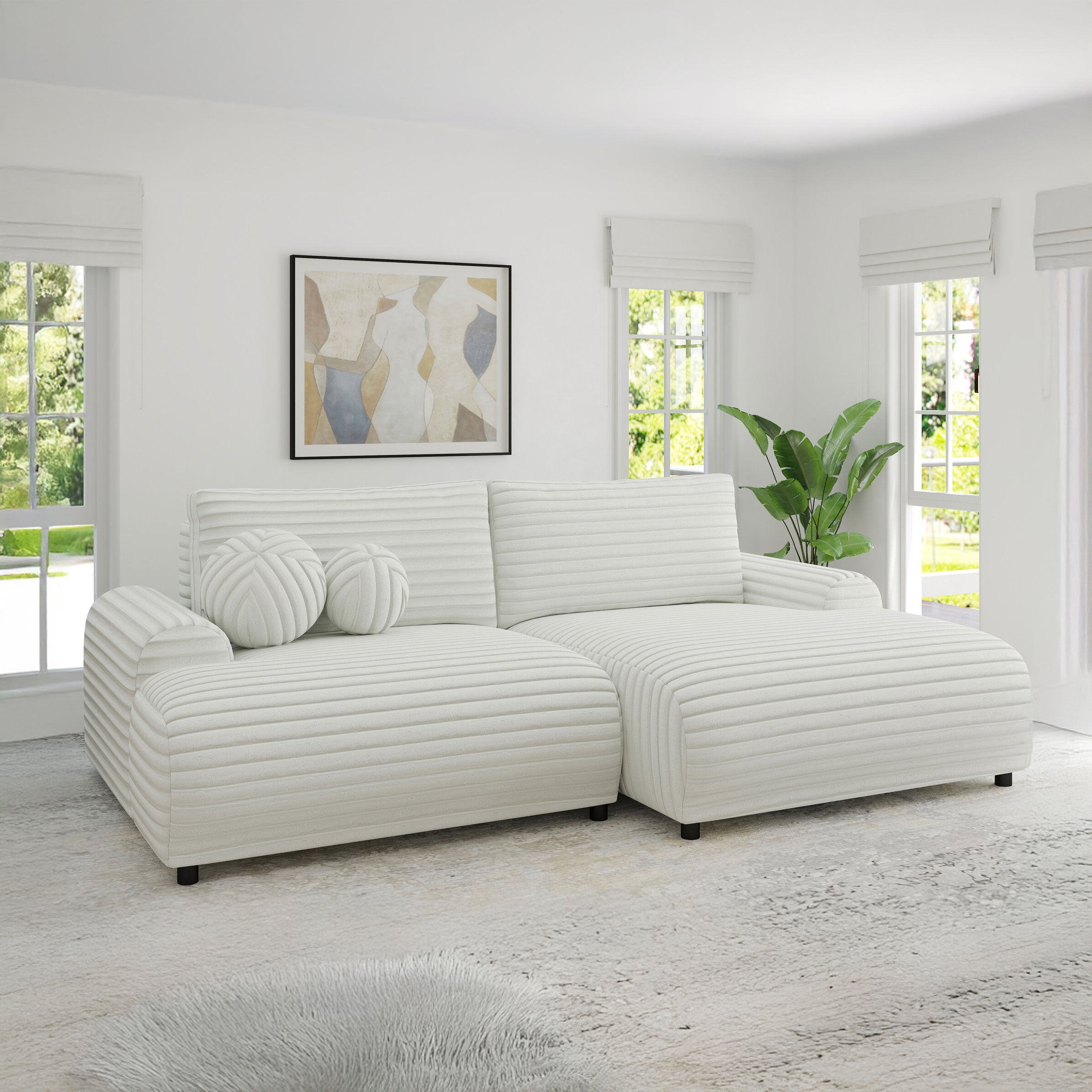 Colțar extensibil dumonde cu ladă de depozitare și șezut confortabil din spumă HR, Carlo Ambience Alb 240x145 cm II