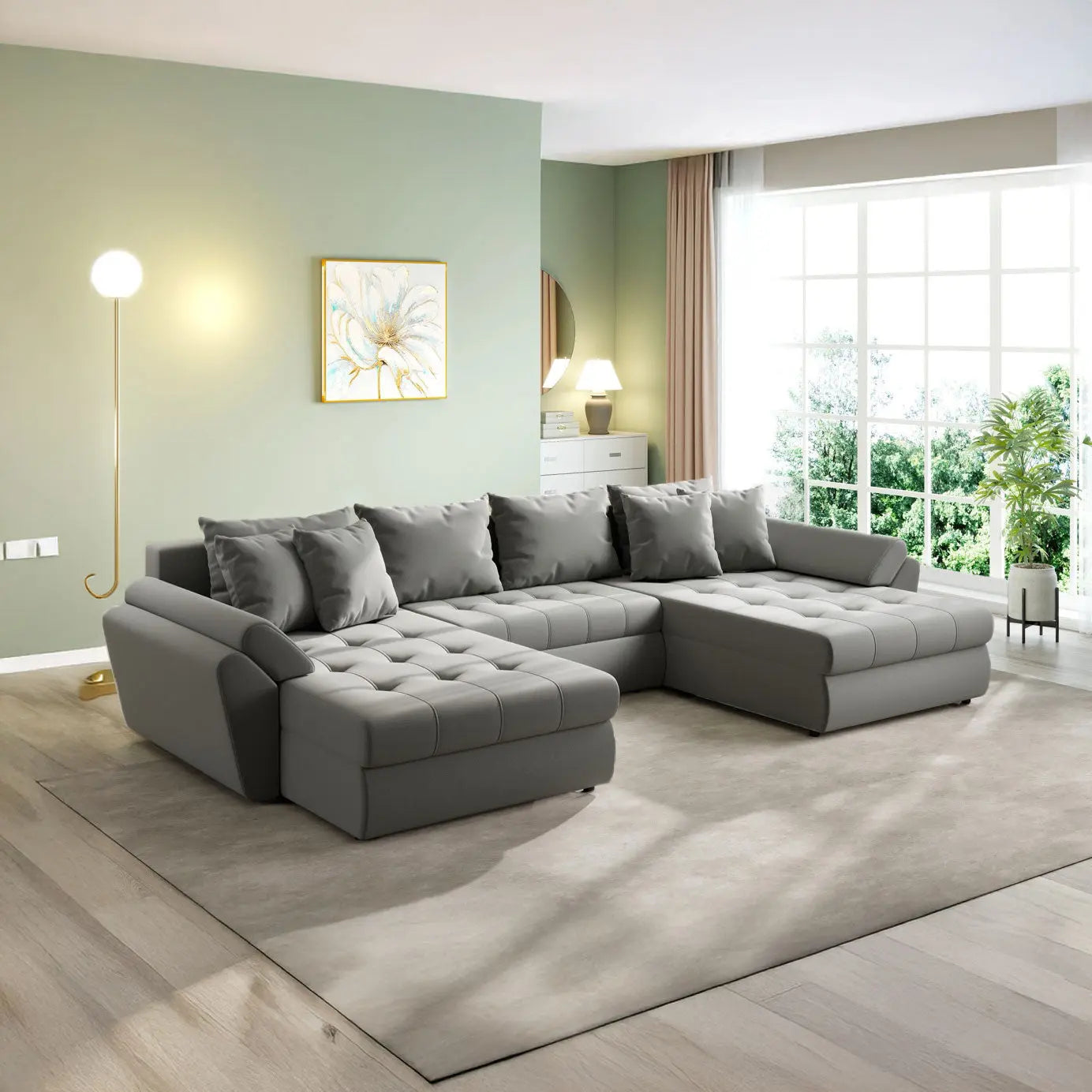 Colțar extensibil dumonde cu ladă de depozitare si sezut confortabil din spuma HR, Loana U Royal Grey 355x185 cm Fabrica