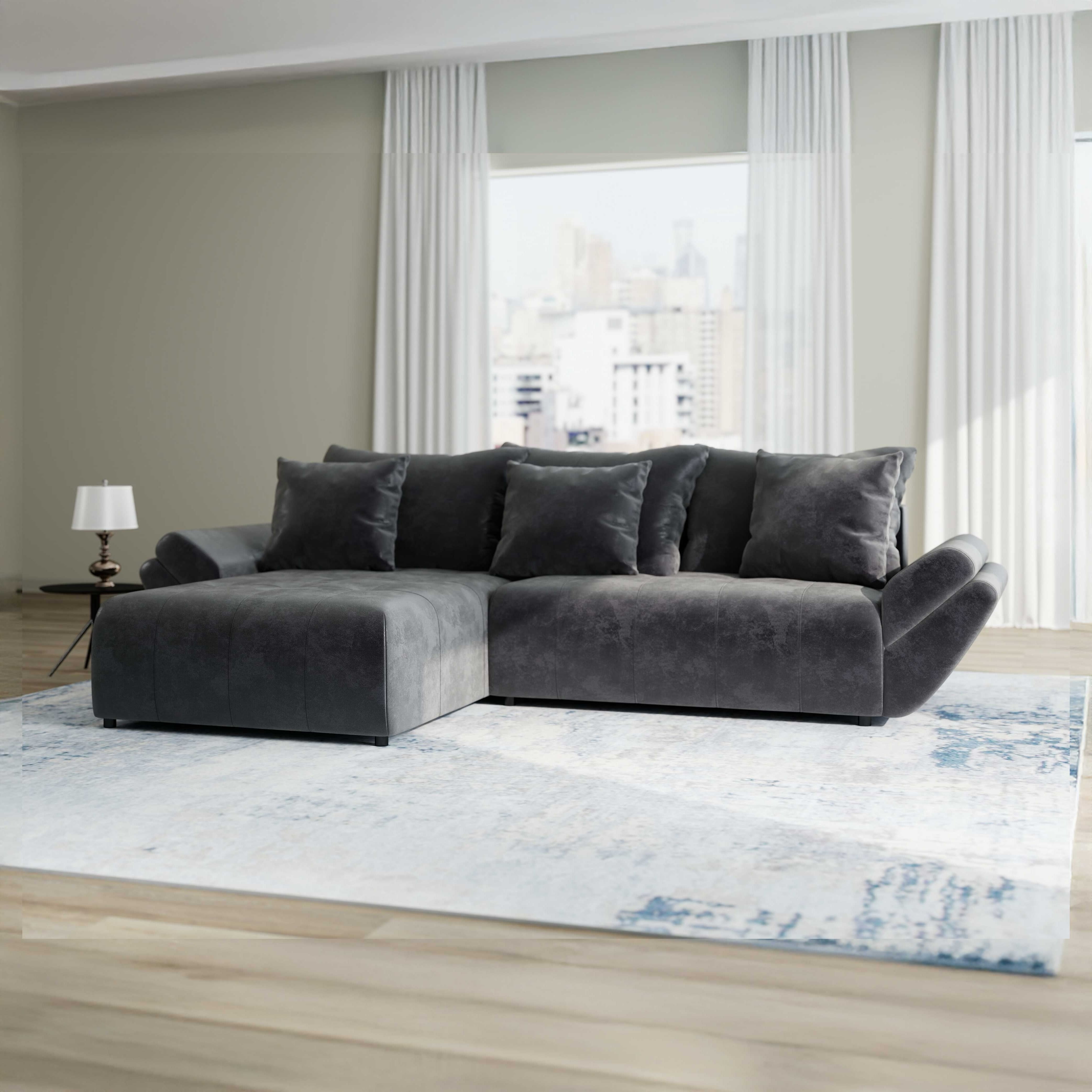 Colțar extensibil dumonde cu ladă de depozitare si sezut confortabil din spuma HR, Berlin Madagaskar 280x185 cm