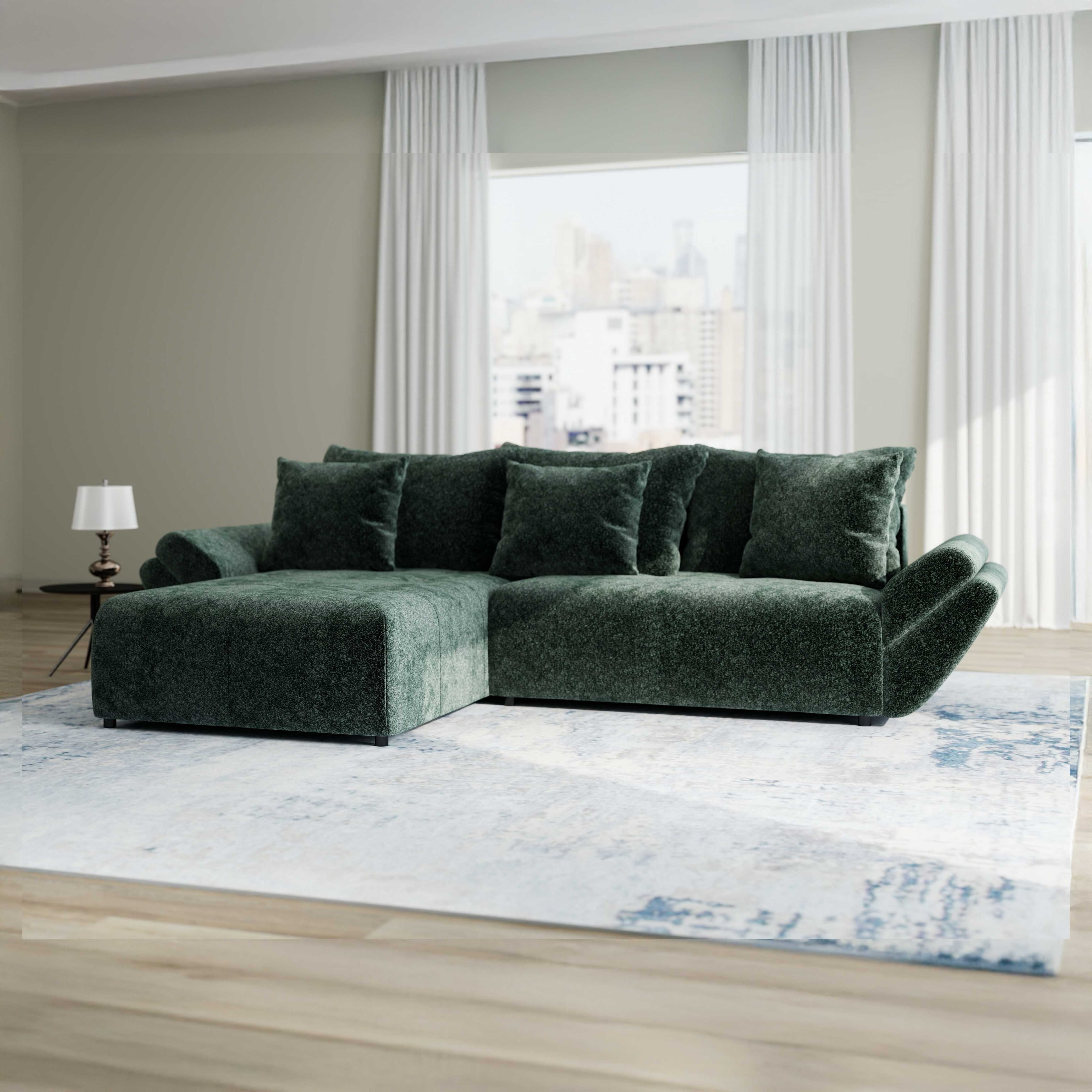 Colțar extensibil dumonde cu ladă de depozitare si sezut confortabil din spuma HR, Berlin Euphoria Verde 280x185 cm