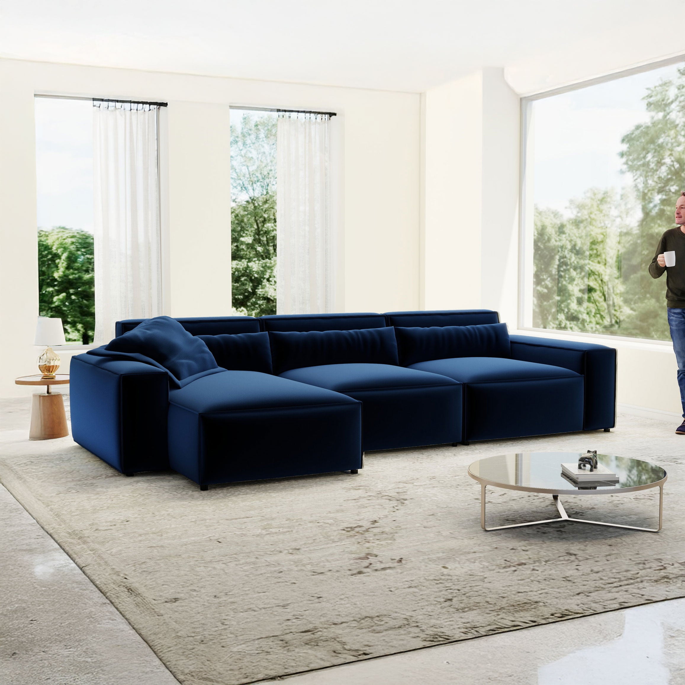Colțar dumonde cu sezut confortabil din spuma HR, Marvelo XL Royal Albastru Navy 366x175 cm