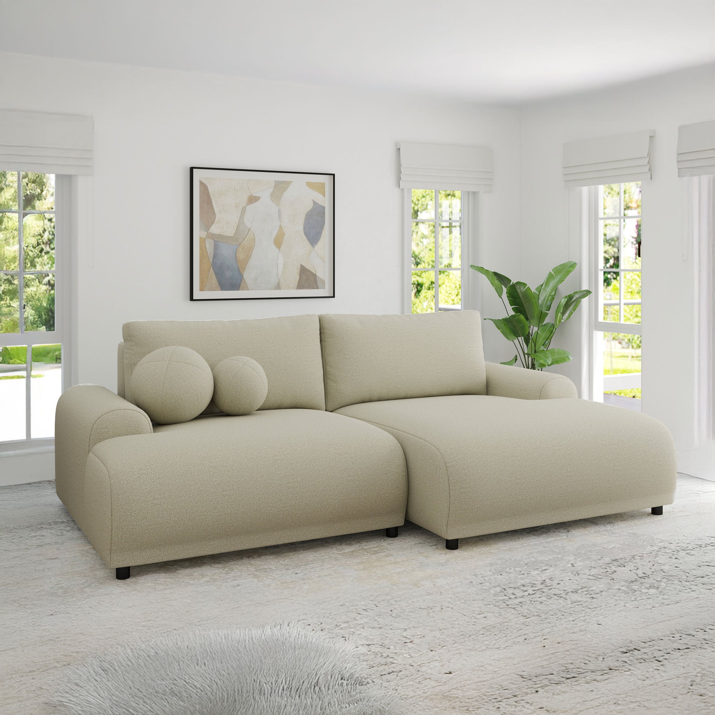 Colțar extensibil dumonde cu ladă de depozitare și șezut confortabil din spumă HR, Carlo Enjoy Bej 240x145 cm II