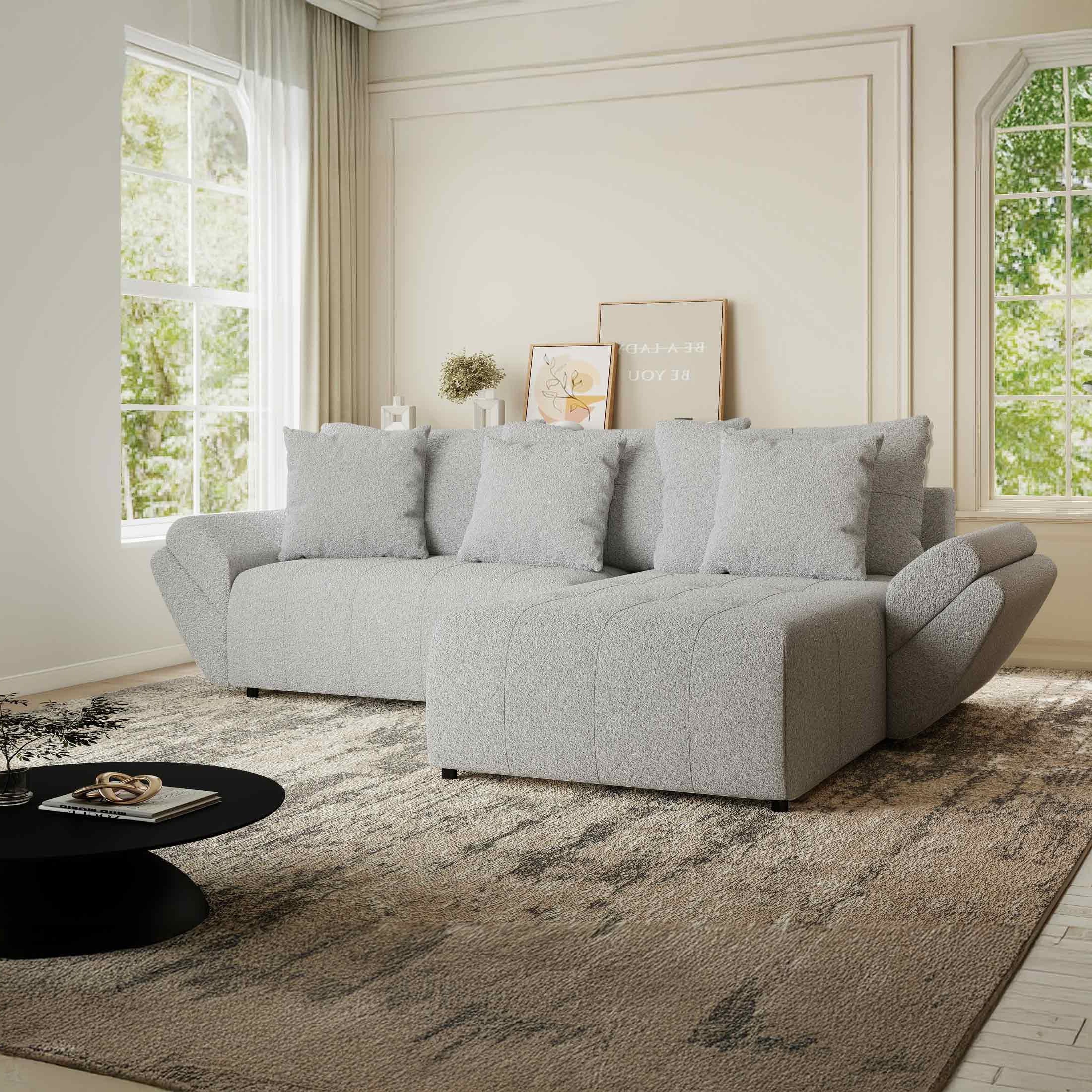 Colțar extensibil dumonde cu ladă de depozitare si sezut confortabil din spuma HR, Berlin Euphoria Gri 280x185 cm II