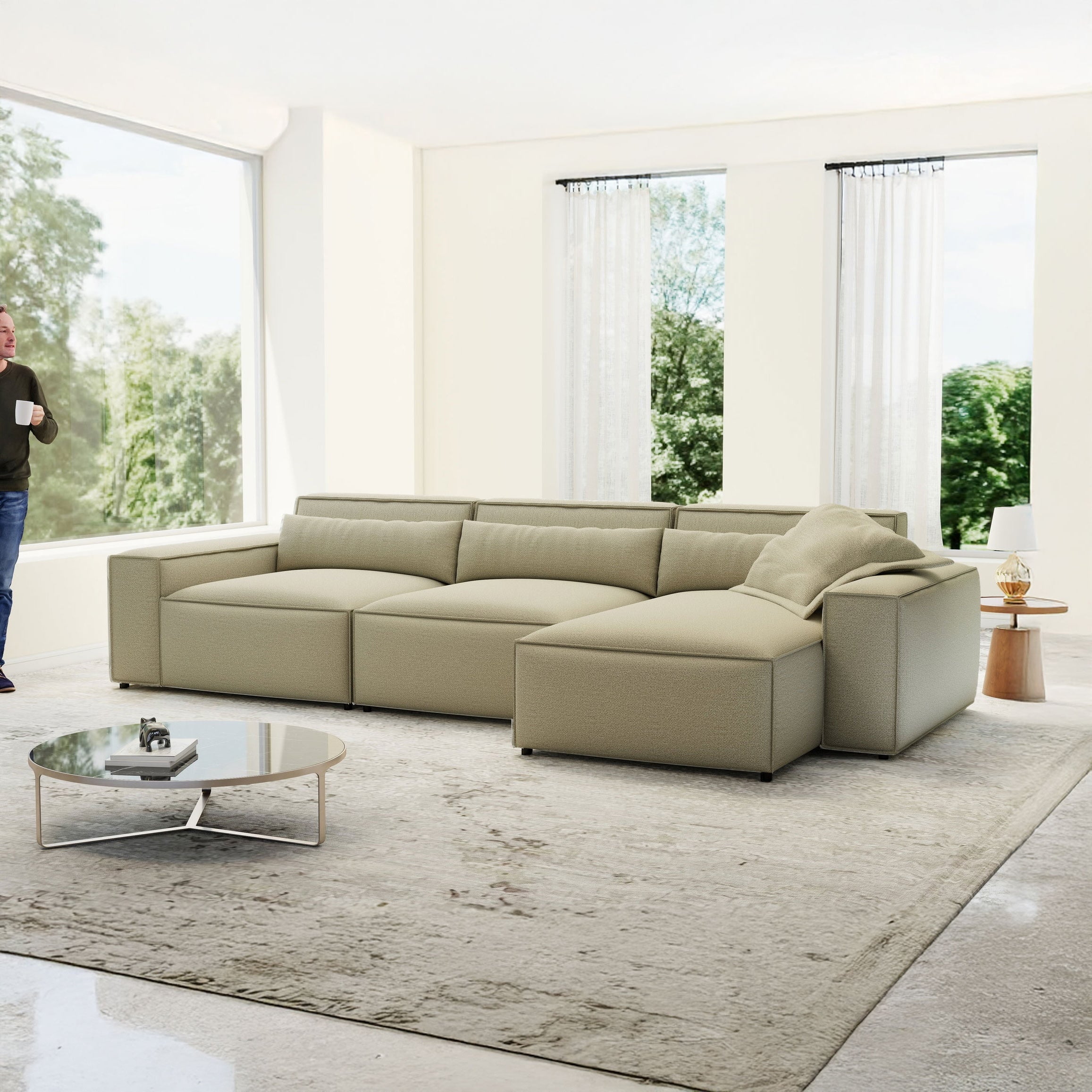 Colțar dumonde cu sezut confortabil din spuma HR, Marvelo XL Enjoy Bej 366x175 cm II