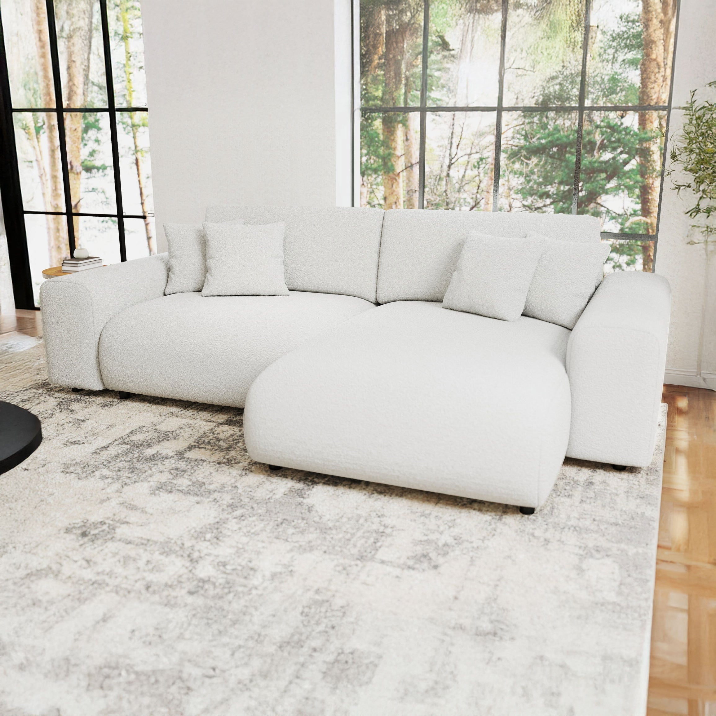 Colțar extensibil dumonde cu ladă de depozitare si sezut confortabil din spuma HR, Sarina Euphoria Alb 255x168 cm II