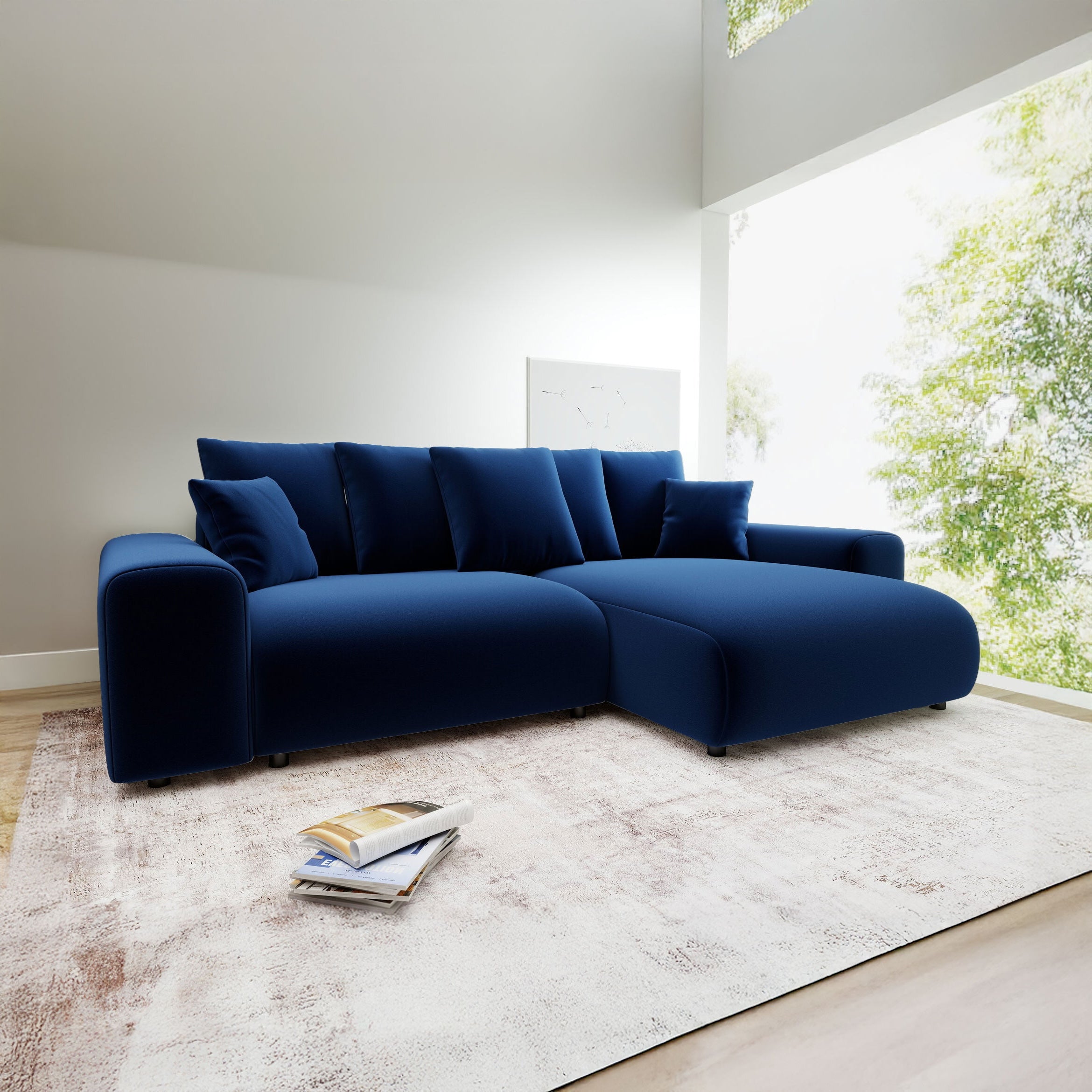 Colțar extensibil dumonde cu ladă de depozitare și șezut confortabil din spumă HR, Luma Royal Albastru Navy 255x168 cm II