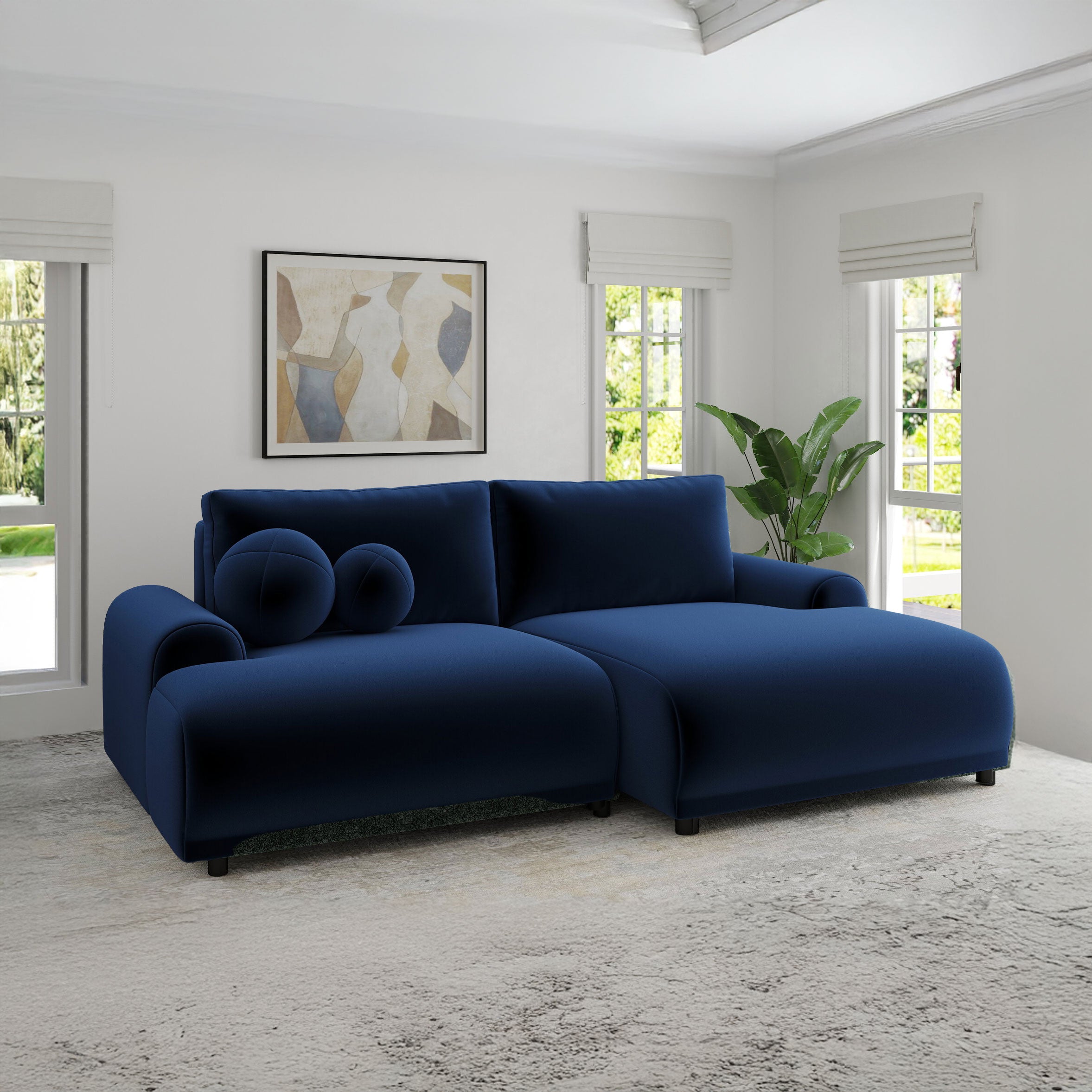 Colțar extensibil dumonde cu ladă de depozitare și șezut confortabil din spumă HR, Carlo Royal Albastru Navy 240x145 cm II