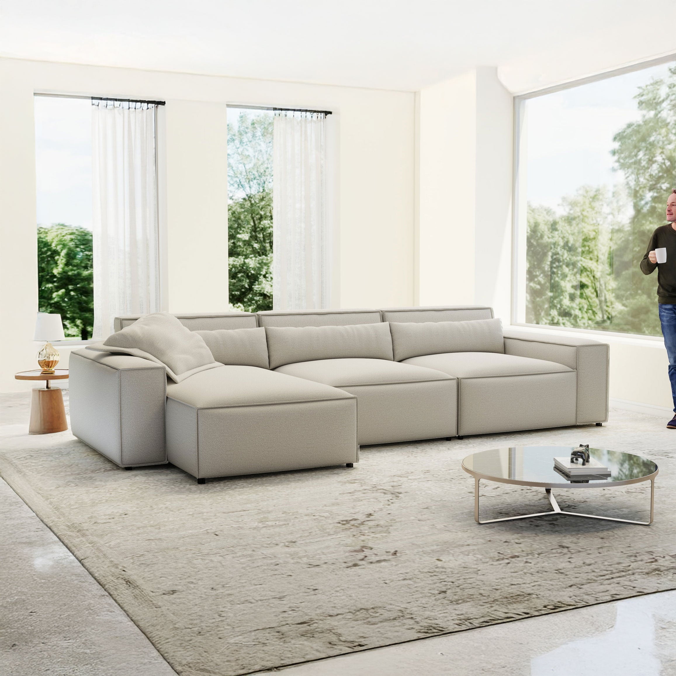 Colțar dumonde cu sezut confortabil din spuma HR, Marvelo XL Enjoy Bej 366x175 cm