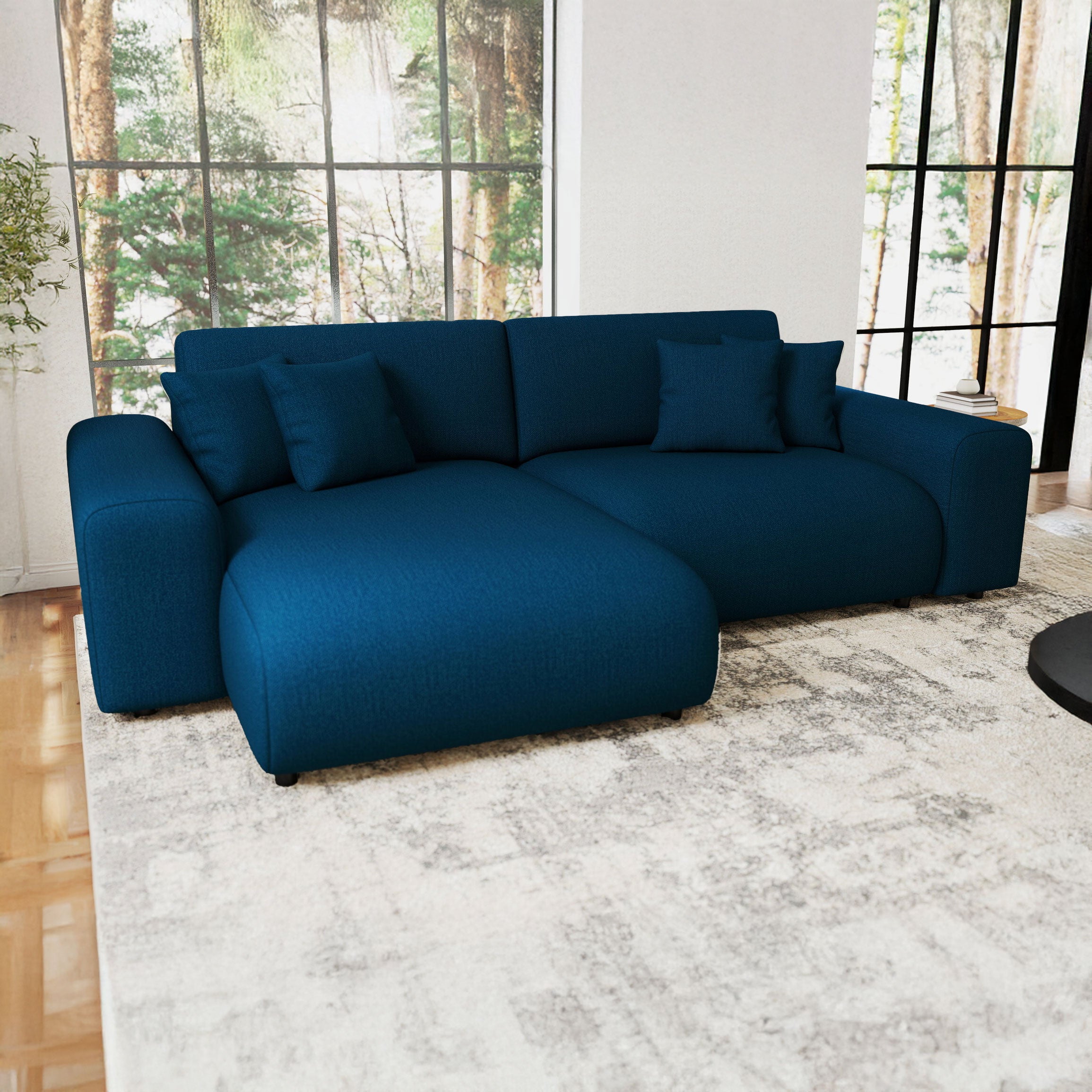 Colțar extensibil dumonde cu ladă de depozitare si sezut confortabil din spuma HR, Sarina Enjoy Verde Petrol 255x168 cm