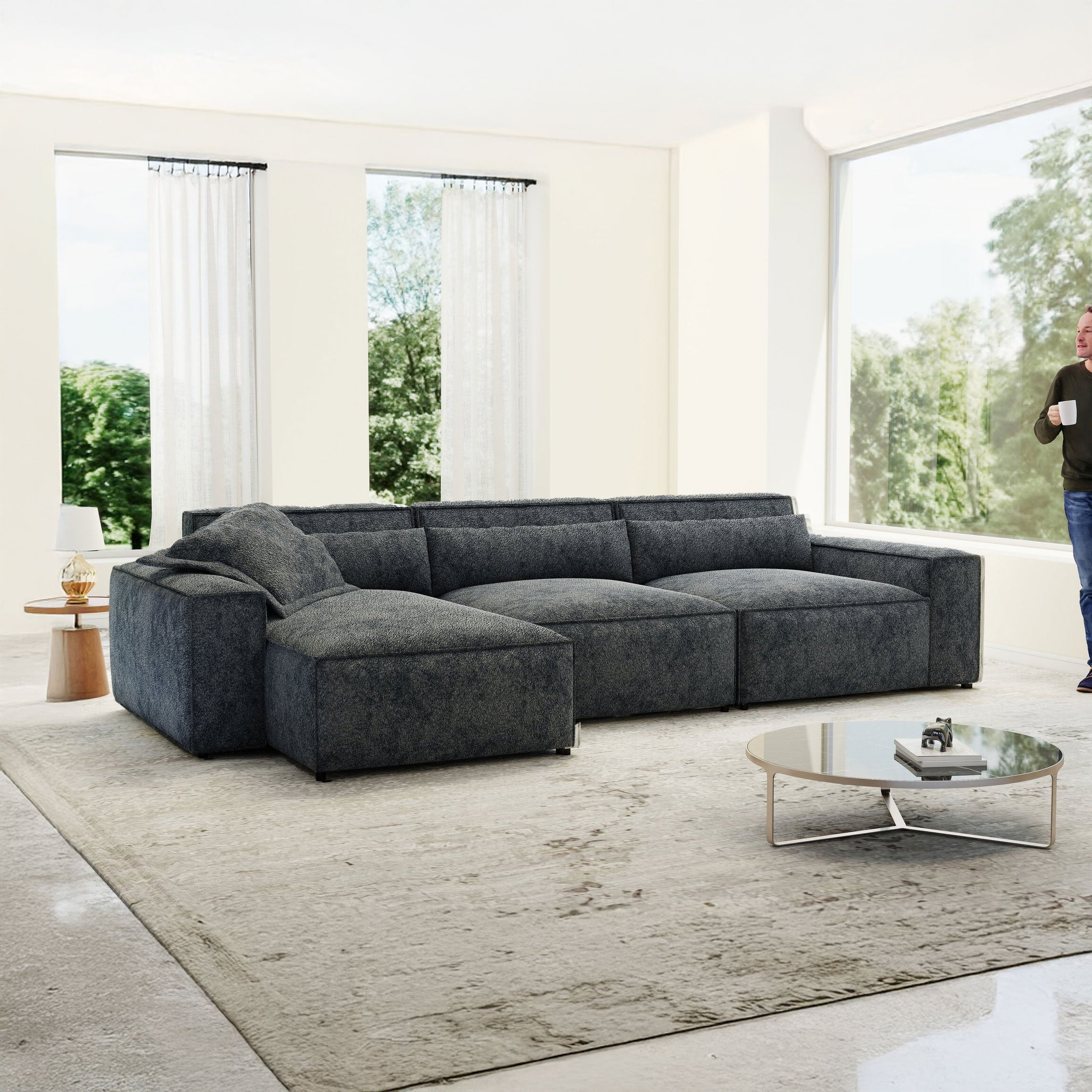 Colțar dumonde cu sezut confortabil din spuma HR, Marvelo XL Euphoria Gri Grafit 366x175 cm