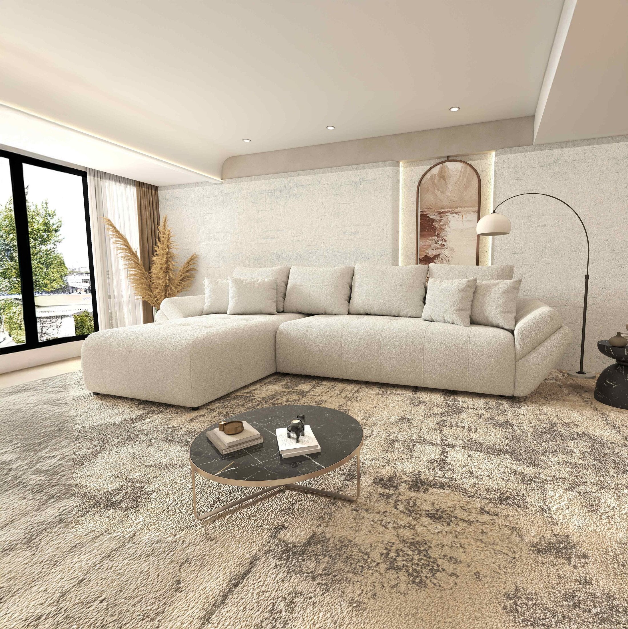 Colțar extensibil dumonde cu ladă de depozitare si sezut confortabil din spuma HR, Berlin XL Euphoria Ivory 350x185 cm