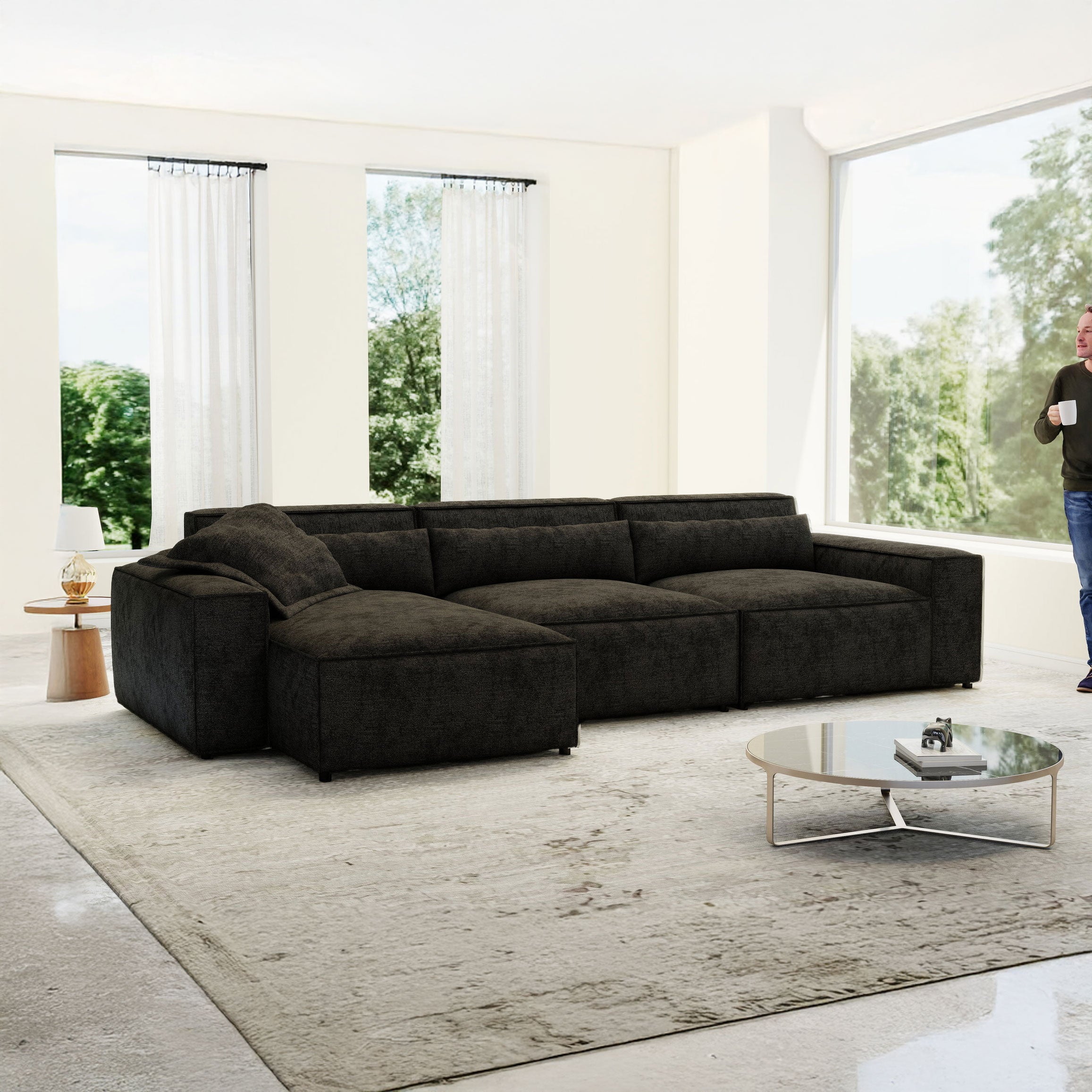 Colțar dumonde cu sezut confortabil din spuma HR, Marvelo XL Enjoy Black 366x175 cm