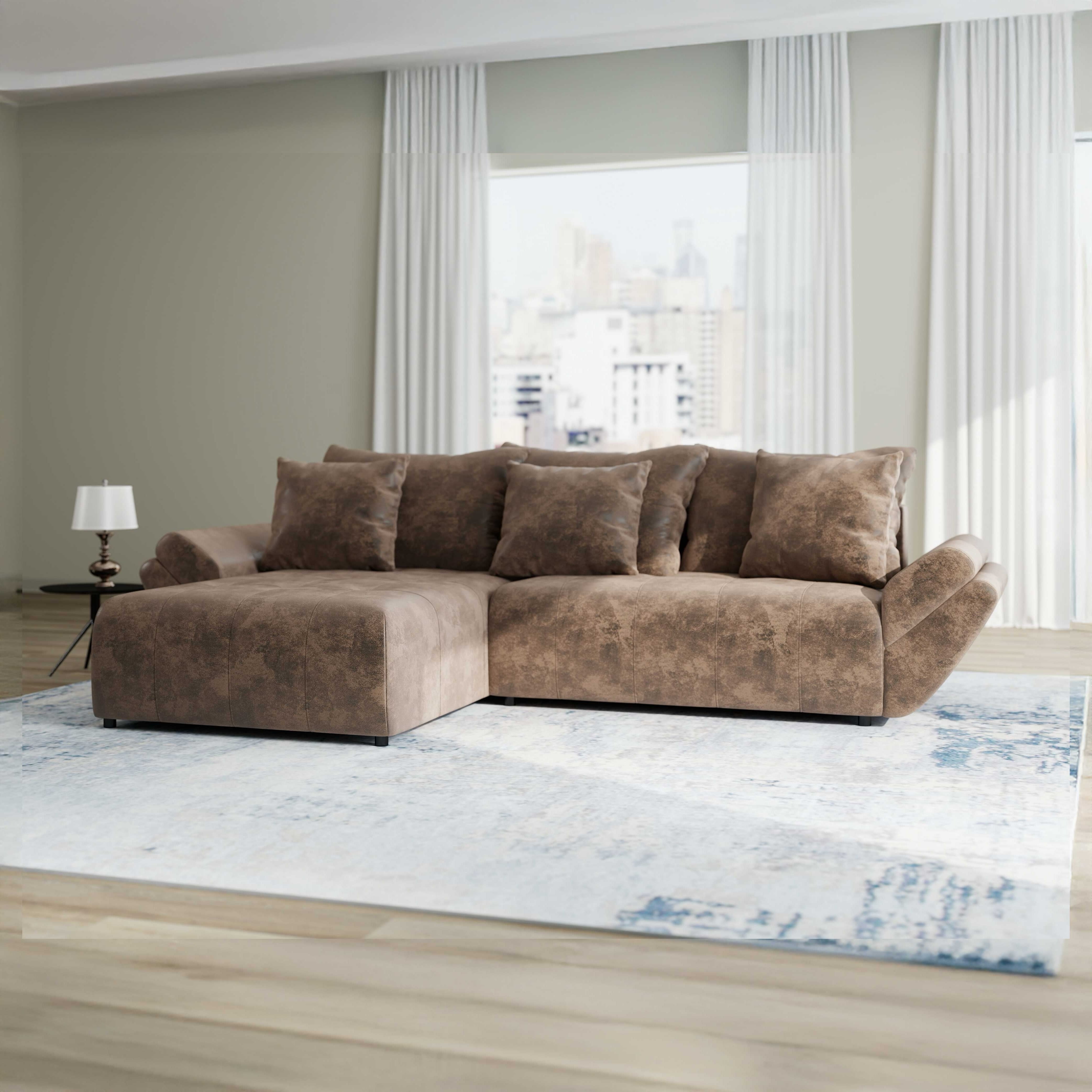 Colțar extensibil dumonde cu ladă de depozitare si sezut confortabil din spuma HR, Berlin Madagaskar Maro 280x185 cm