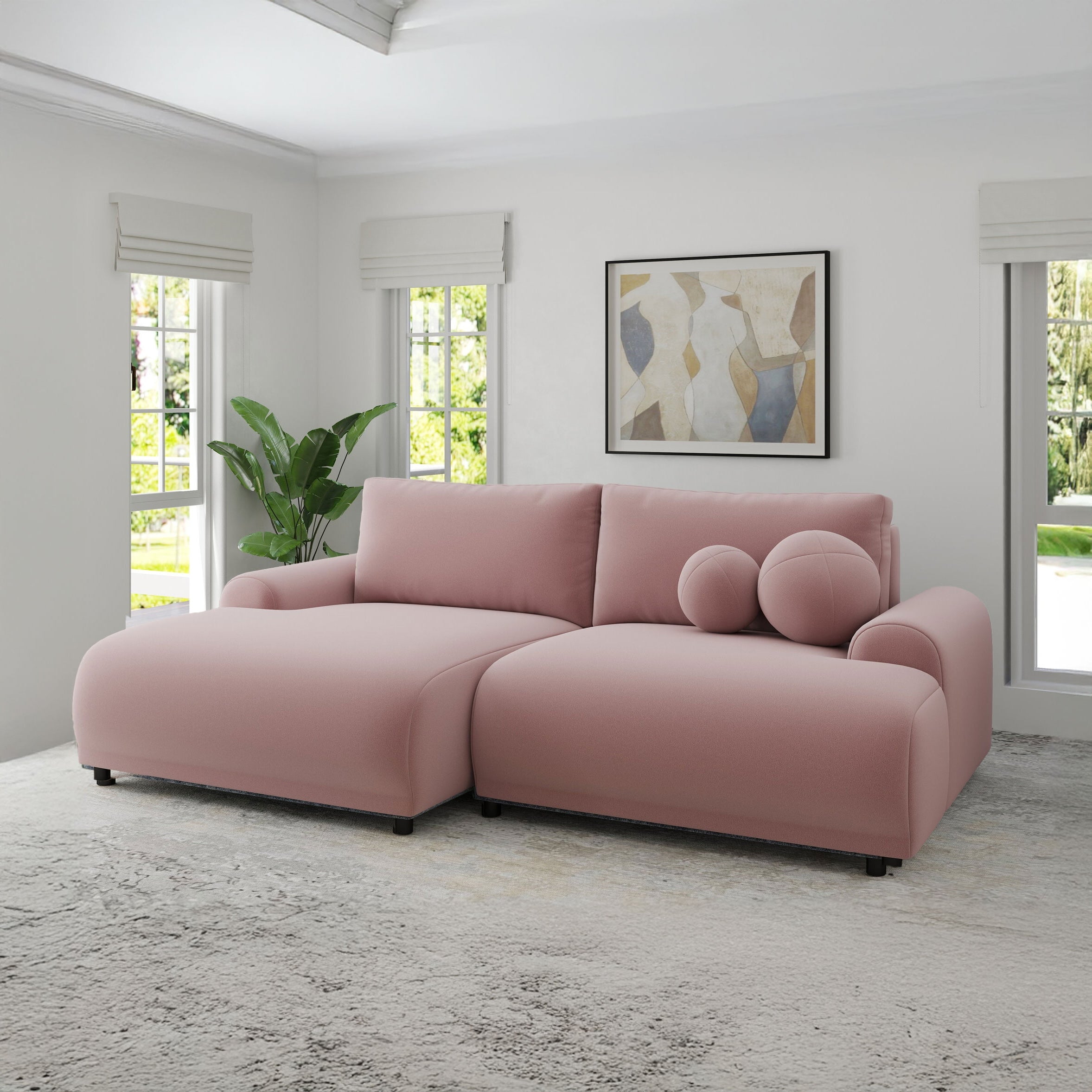 Colțar extensibil dumonde cu ladă de depozitare și șezut confortabil din spumă HR, Carlo Royal Roz 240x145 cm